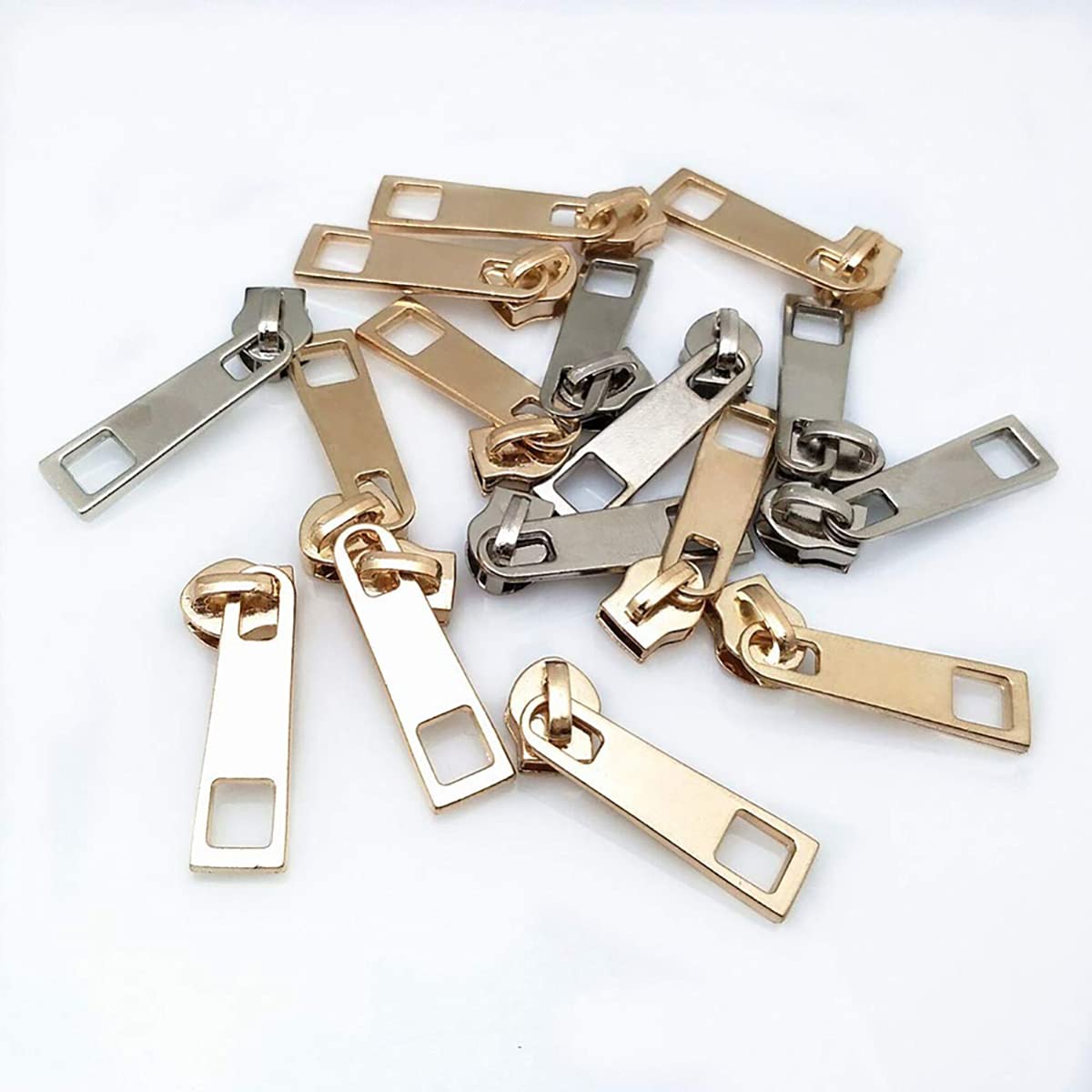 Queenbox 20PCS #5 Metal Zipper Pull Sliders Replacement - Gold & Silver Zipper Heads for Clothing, Purses, Bags & Luggage Repair - DIY Craft Sewing Accessories for Jackets, Jeans & Backpacks