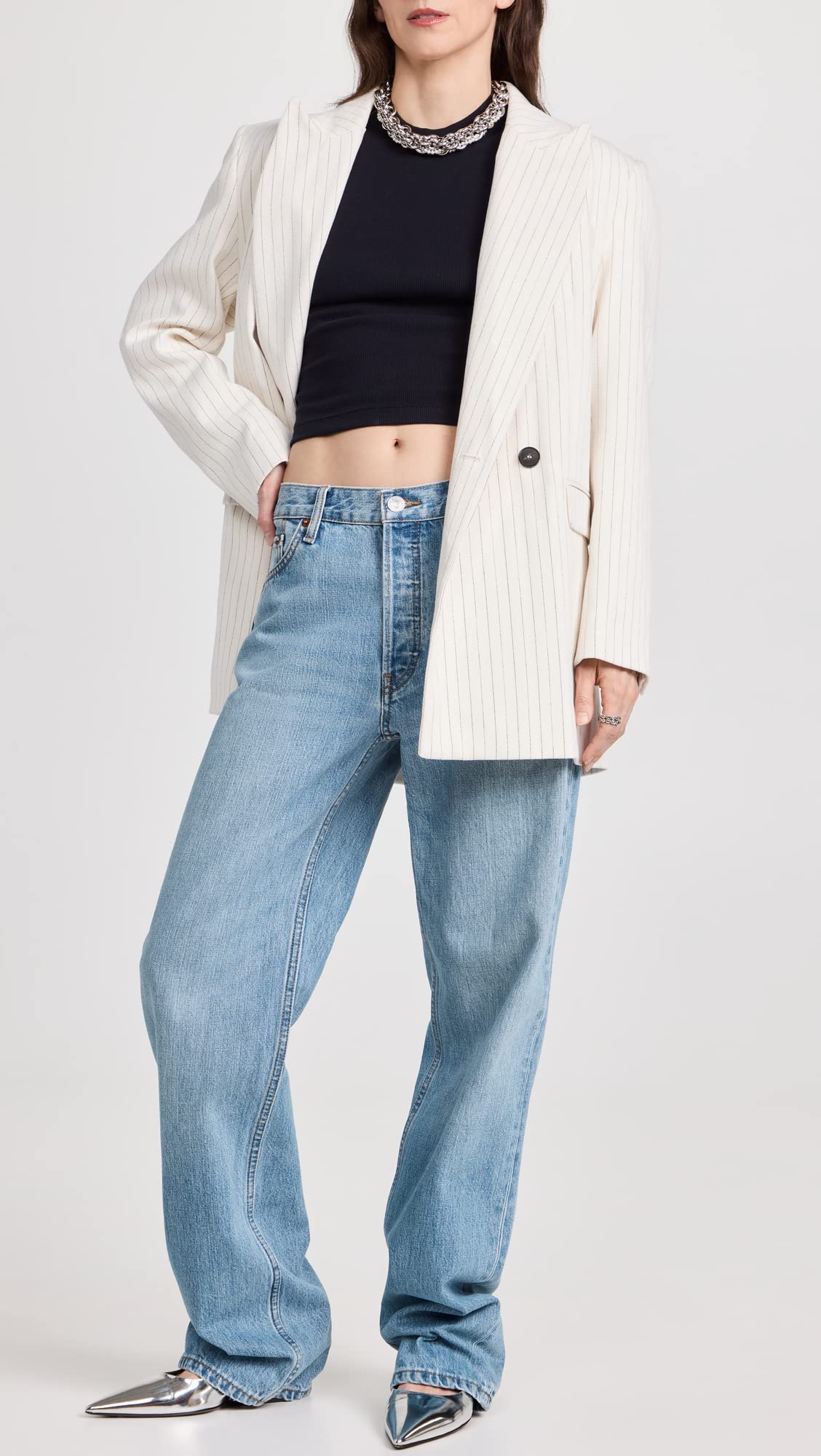 RE/DONE Women's High-Waisted Loose Fit Long Jeans - Vintage Inspired Distressed Denim Pants for Casual Wear & Everyday Outfits