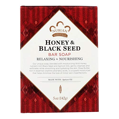 Nubian Heritage Honey & Black Seed Soap Bar - 5 oz | Natural Moisturizing Body Cleanser for Dry & Sensitive Skin | Perfect for Daily Shower & Spa Relaxation