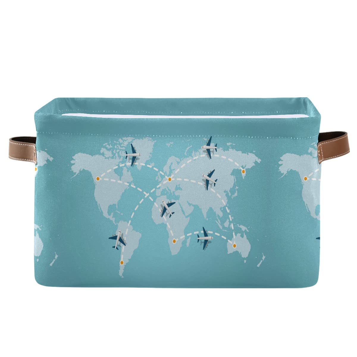 Foldable Storage Bins Cube Basket - World Map Airplanes Design Closet Shelf Organizer with Dual Handles - Perfect for Bedroom, Closet, Office & Kids Room Organization