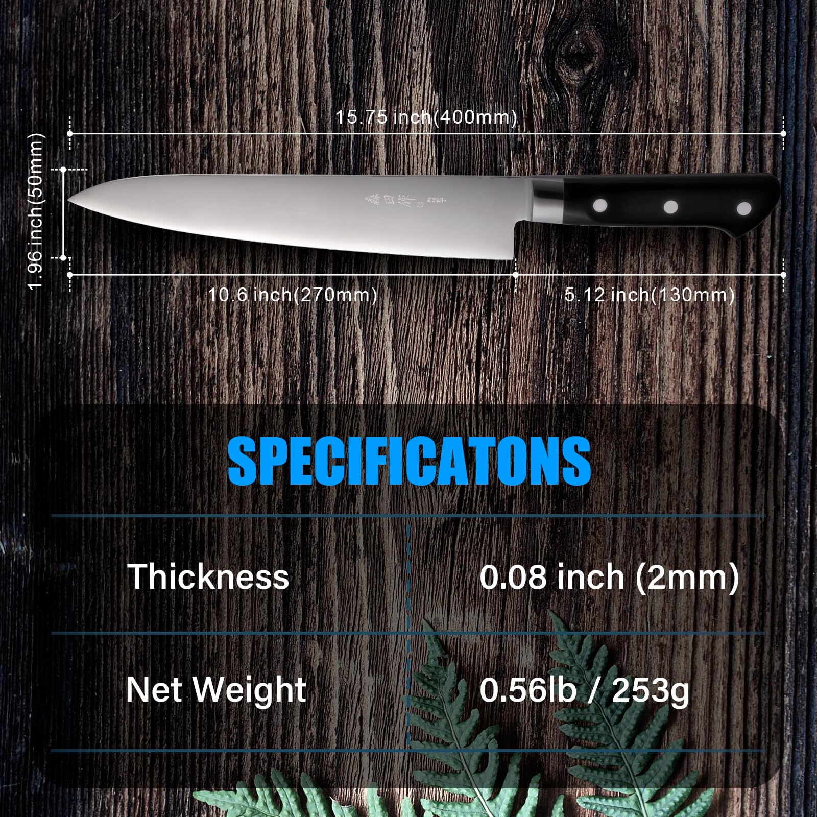 10.6 Inch Professional Japanese Gyuto Chef Knife - High Carbon Steel Blade with Ergonomic Black Handle for Home Kitchen & Restaurant Use - Perfect for Slicing, Dicing & Meat Cutting