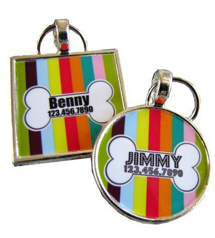 Personalized Carnival Stripes Silver Pet ID Tag - Engraved Dog & Cat Name Tag for Collars - Perfect for Travel, Outdoor Adventures & Daily Walks