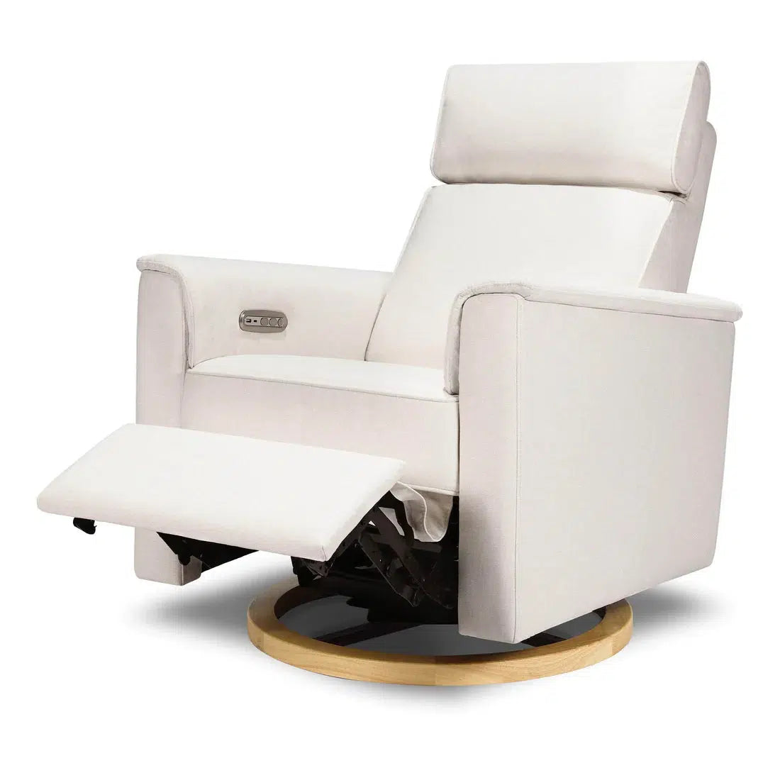 Monogram by Namesake Willa Power Recliner with Adjustable Headrest - Performance Cream Eco Weave Fabric & Wood Base - Exclusive Modern Living Room Chair for Home Theater & Relaxation