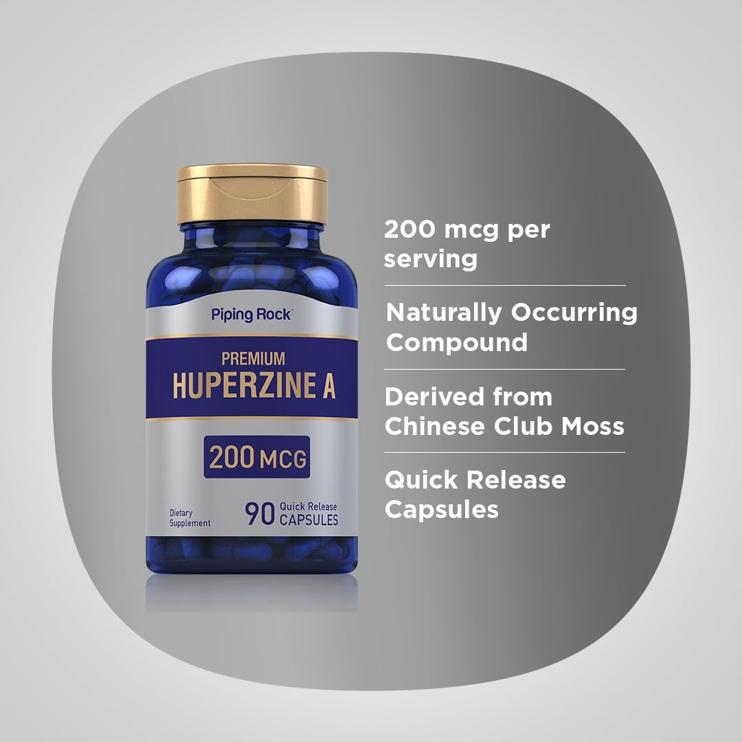 Piping Rock Huperzine A 200mcg Supplement - 90 Capsules | Non-GMO, Gluten Free Brain Support | Memory & Focus Booster for Adults | Perfect for Study, Work & Mental Clarity
