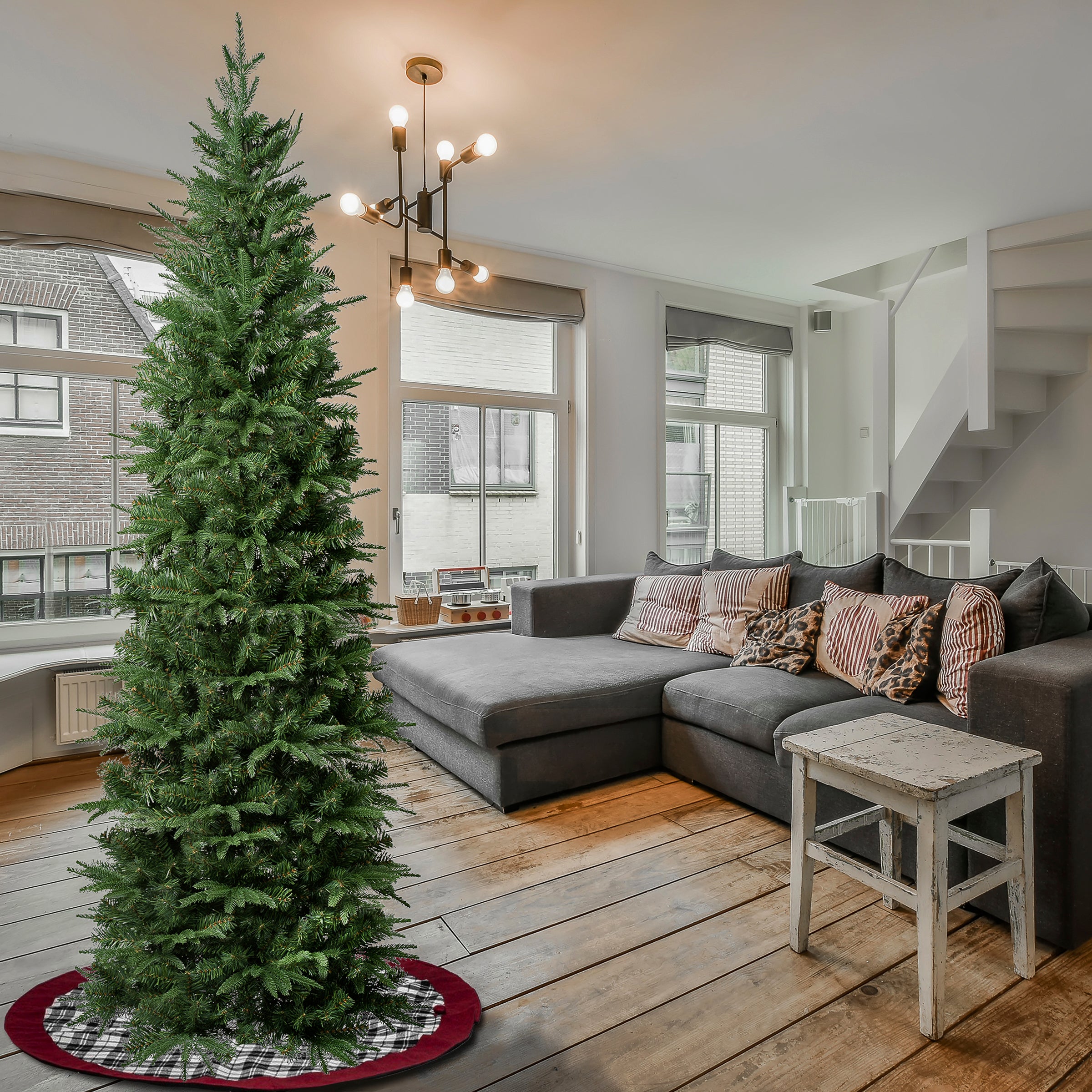 7.5 ft. Duxbury Feel Real Slim Artificial Christmas Tree - Premium Realistic PVC Needles for Holiday Home Decor, Office & Party Decoration