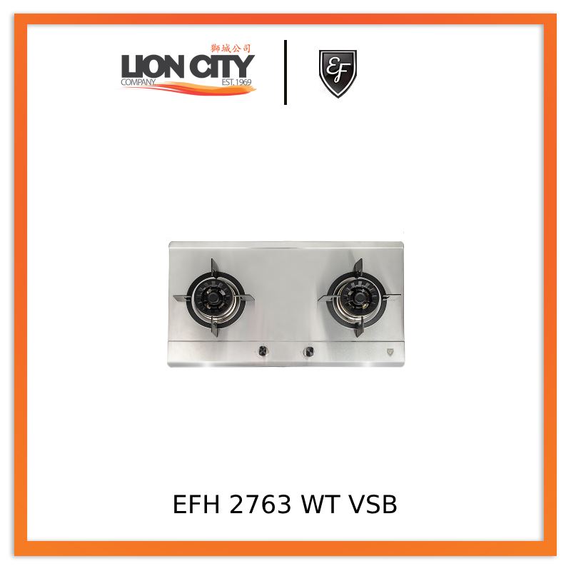 EF EFH2763 76cm 2-Burner Gas Hob - Stainless Steel Cooktop for Kitchen, Camping & Outdoor Cooking | EFH 2763 WT VSB Model