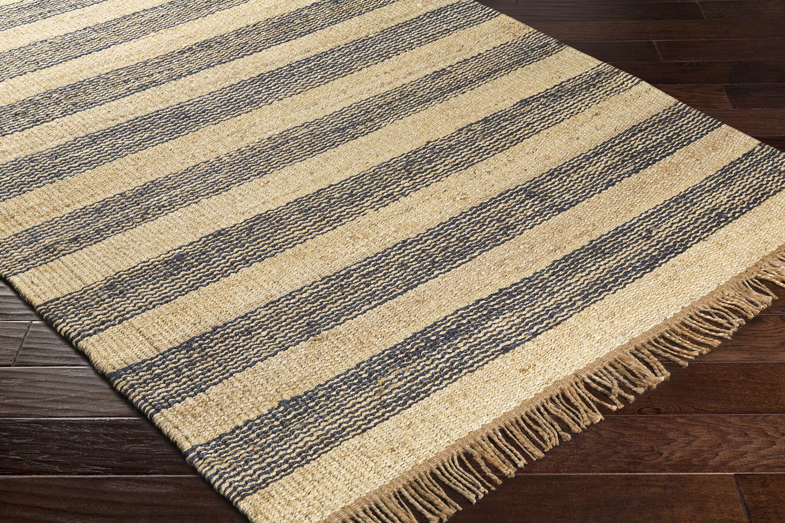 Hauteloom Stapleford Jute Area Rug 2' x 3' - Navy, Cream, Tan - Traditional & Transitional Style - Perfect for Living Room, Bedroom, Home Office - Soft Natural Fiber Floor Mat for Cozy Home Decor