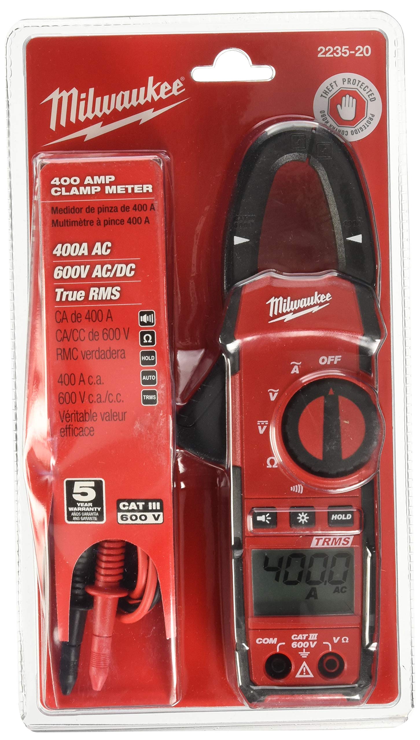 Milwaukee 2235-20 400 Amp Digital Clamp Meter - True RMS AC/DC Current Voltage Tester for Electricians, HVAC & Industrial Use