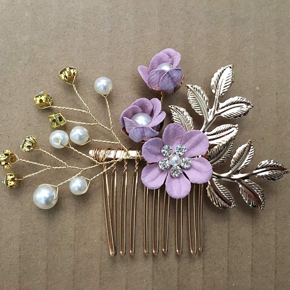 NUOBESTY 4Pcs Rhinestone Crystal Floral Wedding Hair Comb Set - Bridal Hair Clips & Pins for Bride, Prom, Party Accessories (Purple) | Perfect for Weddings, Bridal Showers, Formal Events & Special Occasions