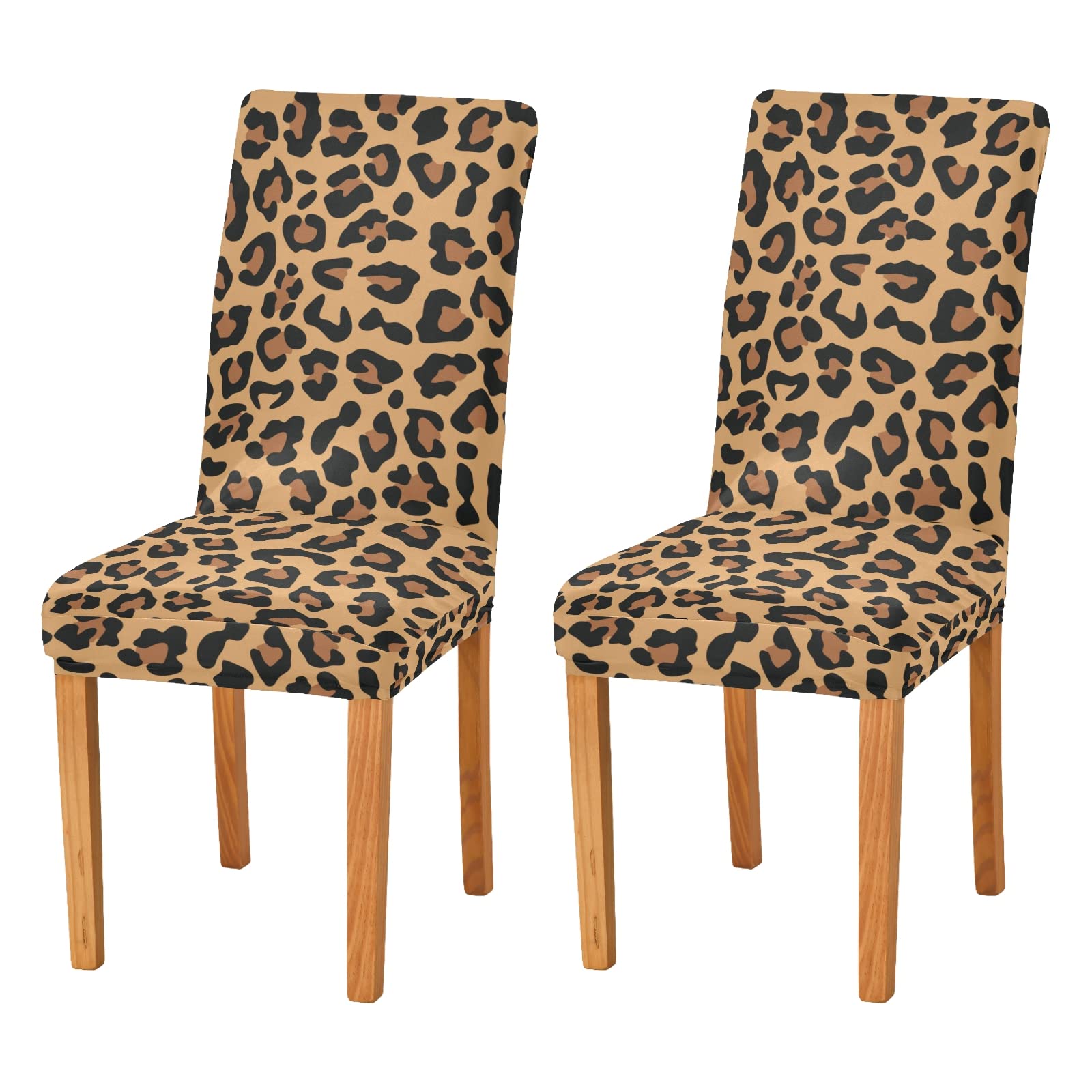 Xigua Leopard Print Stretch Dining Chair Covers Set of 4 - Washable & Removable Slipcovers for Kitchen, Hotel, Banquet - Perfect for Home Dining Room, Restaurant, and Event Decor