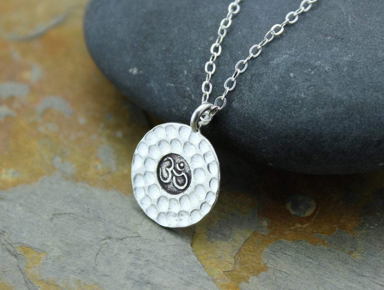 Hand Hammered Silver OM Pendant Necklace - Spiritual Meditation Yoga Jewelry for Women - Perfect for Yoga Practice, Meditation & Mindful Living