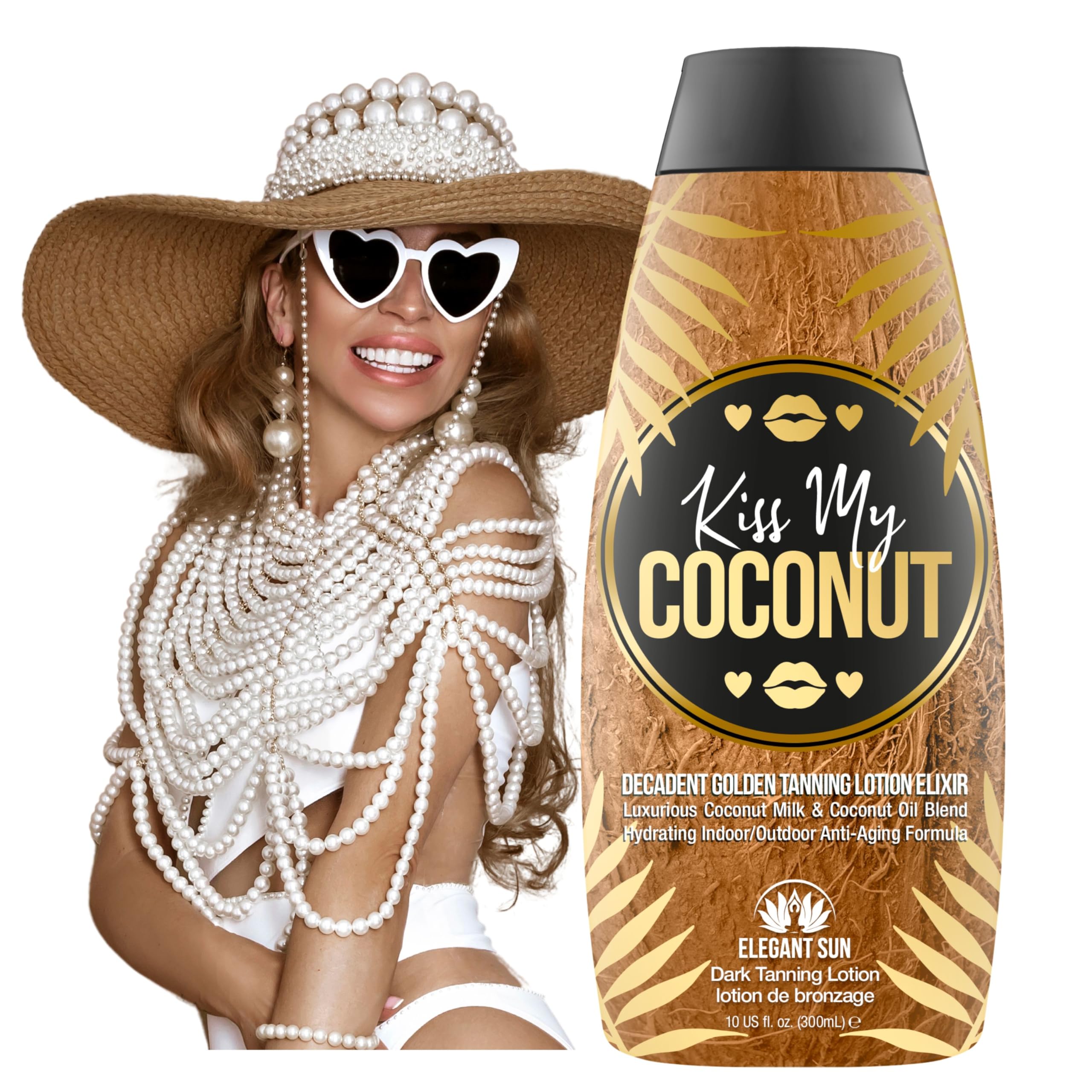 Kiss My Coconut Tanning Bed Lotion - Coconut Milk & Cocoa Butter Skin Softener, Golden Tan Intensifier for Men & Women | Bronzer-Free Hydrating Indoor/Outdoor Tan Accelerator | Perfect for Beach Days, Pool Parties & Sunbathing