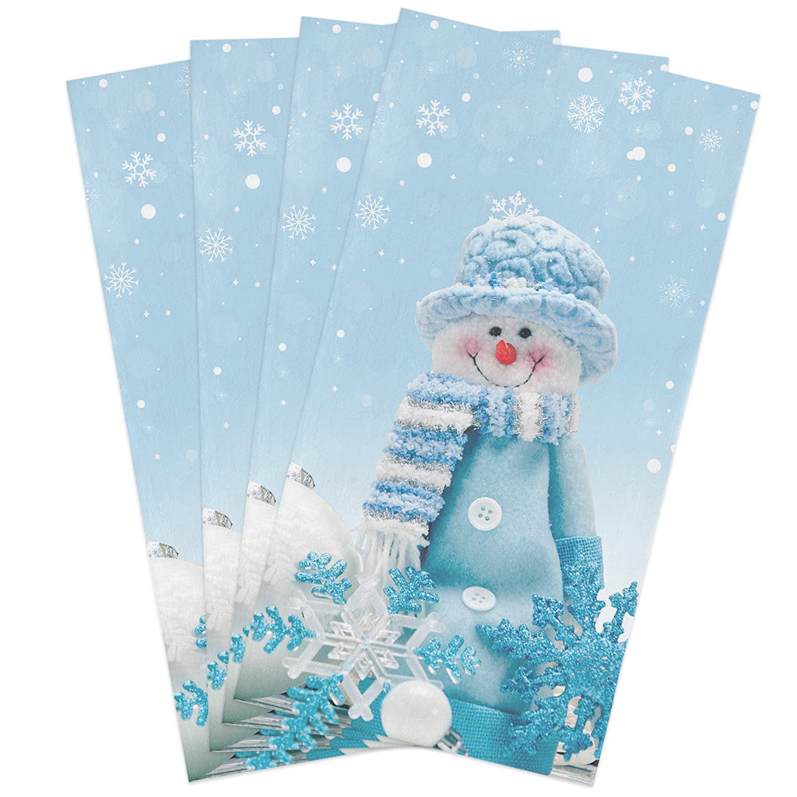 Zadaling Christmas Kitchen Towels - Super Soft 18x28 Inches Snowman Snowflake Design, Cotton Absorbent Dish Cloths (4 Pack) - Perfect for Holiday Cooking, Baking, and Festive Home Decor