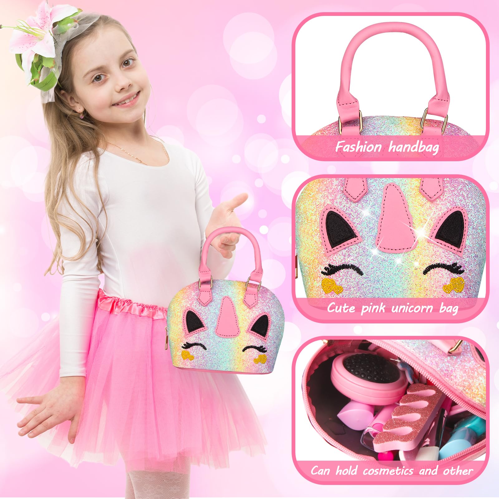 TOGOU2S Unicorn Makeup Set for Girls - Washable & Non-Toxic Kids Cosmetics Kit with Bag - Perfect Princess Gift for Ages 3-12 Birthday Party