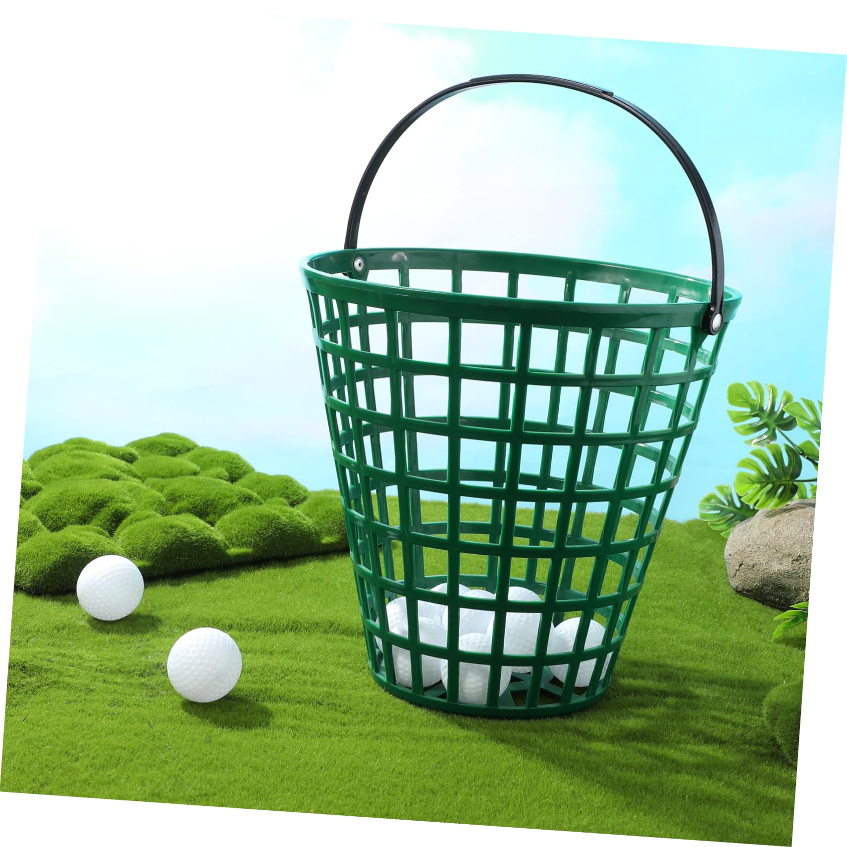 BESPORTBLE Golf Ball Picker Basket - Portable Golf Ball Collector with Hollow Design, Holds 50 Balls (Green) - Perfect for Driving Range Practice & Course Accessories