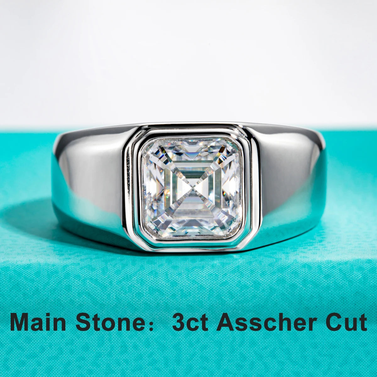 AnuJewel 3ct Asscher Cut D Color Moissanite Engagement Ring for Men - 925 Sterling Silver Gold Plated Luxury Wedding Band, Custom Jewelry for Proposals & Anniversaries