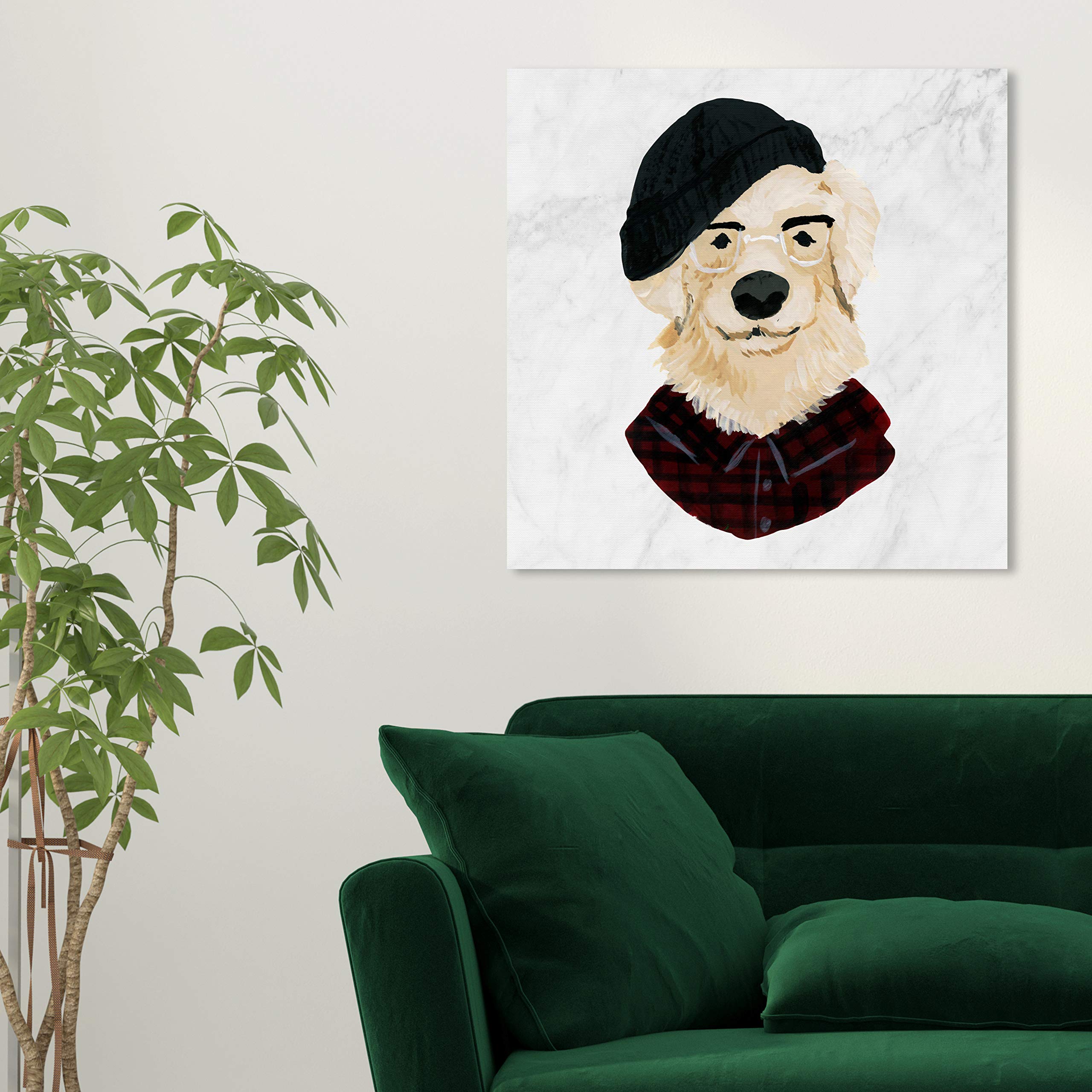 Hipster Golden Pup Canvas Wall Art - 24x24 Inch Animal Print for Home Decor | Modern Dog Painting in Black & Brown | Perfect for Living Room, Bedroom & Office