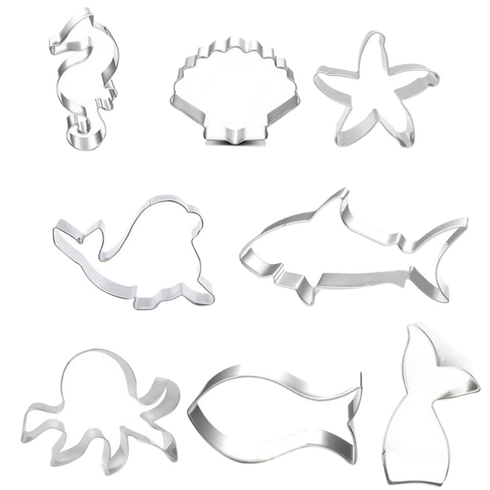 DOITOOL 8-Piece Stainless Steel Cookie Cutters Set - Ocean Animal & Fruit Shapes Baking Molds for DIY Cookies, Cupcakes, Fondant - Perfect for Birthday Parties, Baby Showers, and Holiday Baking