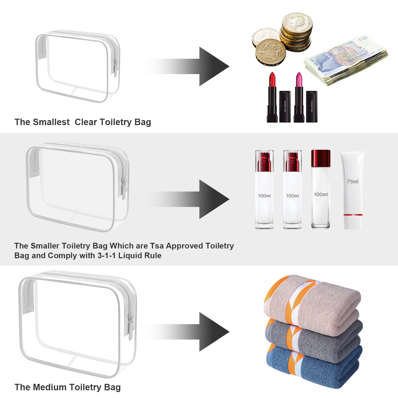 ANRUI 4-in-1 Clear Travel Toiletry Bag - Large Waterproof Cosmetic Organizer with Leakproof Design | TSA Approved Airport Security Liquid Bag for Quick Screening (Grey) - Perfect for Business Trips, Vacations & Gym Essentials