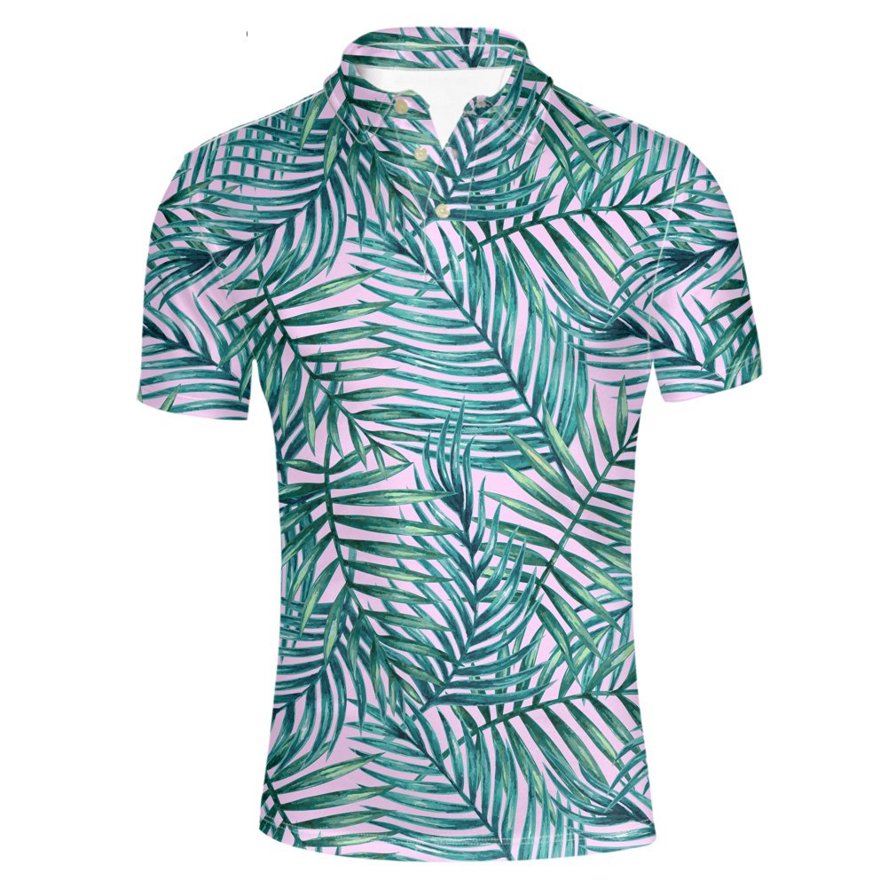 HUGS IDEA Men's Hawaiian Short Sleeve Polo Shirts - Breathable Pique Cotton Summer Shirt for Casual Wear, Beach Vacation & Tropical Parties