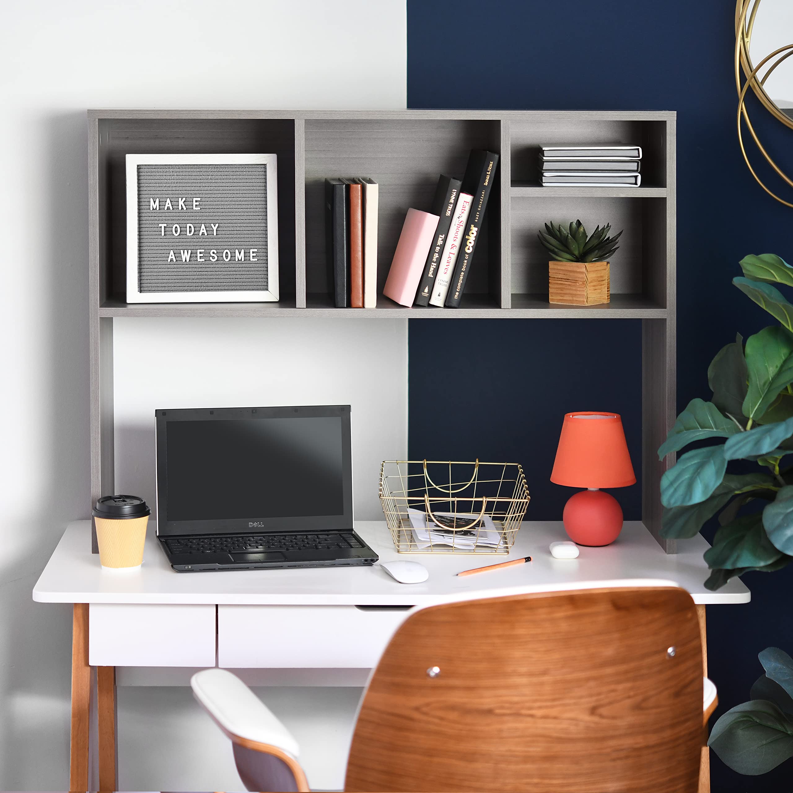 GlossyEnd Sturdy & Elegant Wooden Dorm Desk Bookshelf Organizer - Office & Home Desktop Storage for Books, Files & Supplies - Perfect for College Dorm, Study Room & Workspace (Grey)