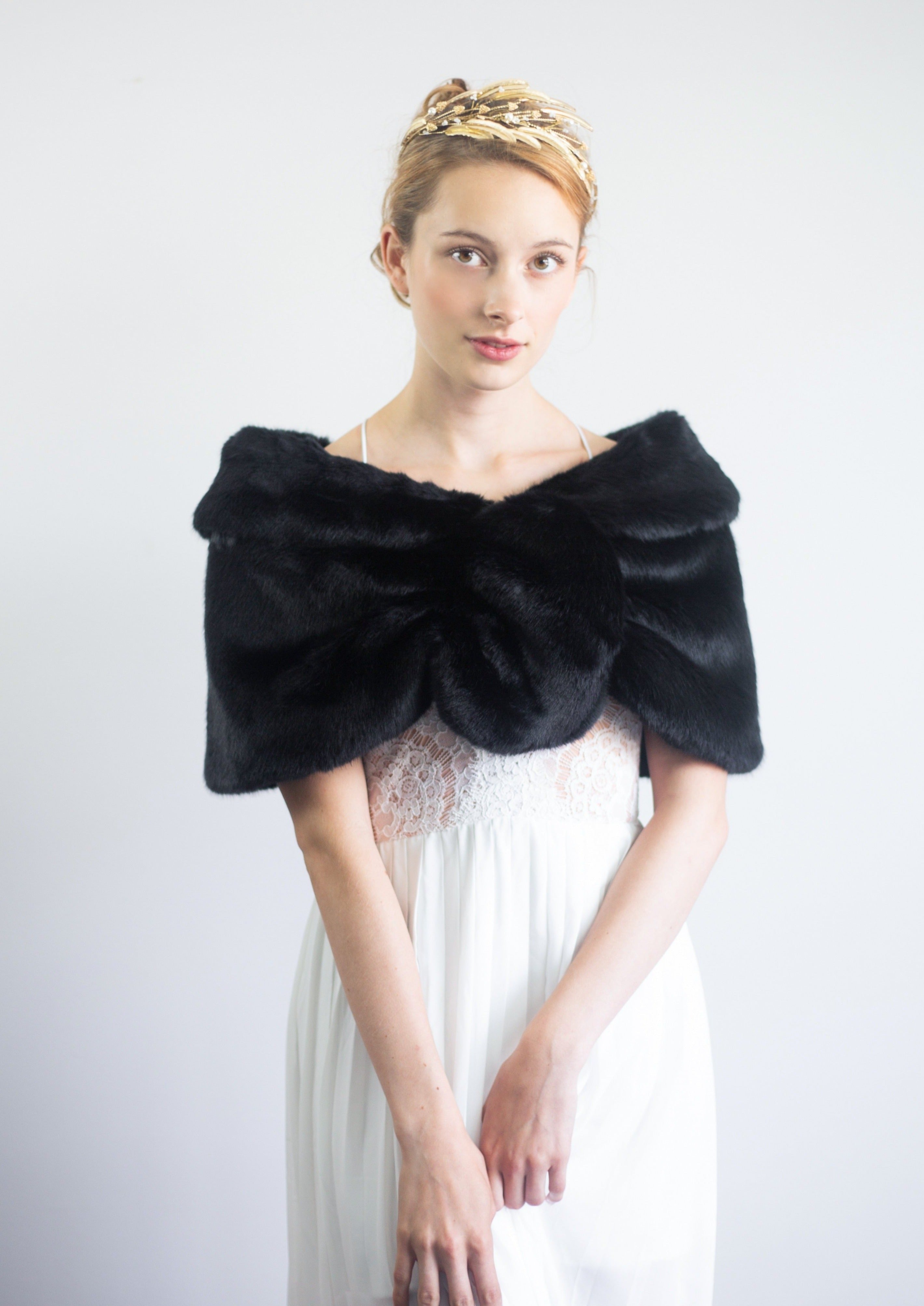 Luxury Black Fur Shawl Wrap - Blair Blk04 | Women's Elegant Winter Fashion Accessory for Evening Parties, Weddings & Formal Events