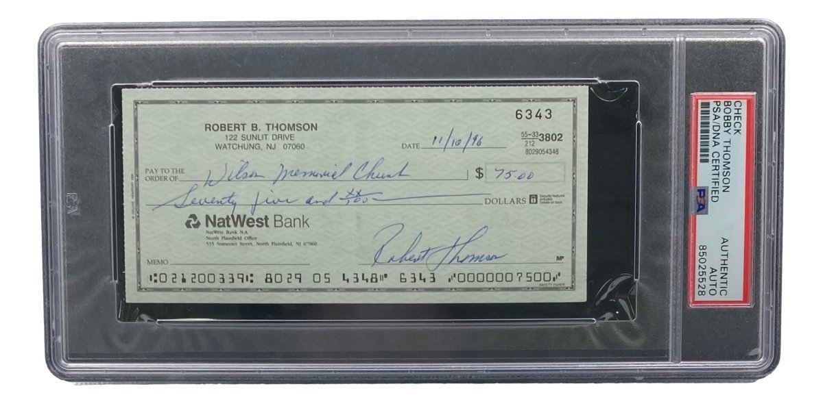 Authentic Bobby Thomson New York Giants Signed Bank Check PSA/DNA Certified 85025528 - Perfect for Sports Memorabilia Collectors and Baseball Fans