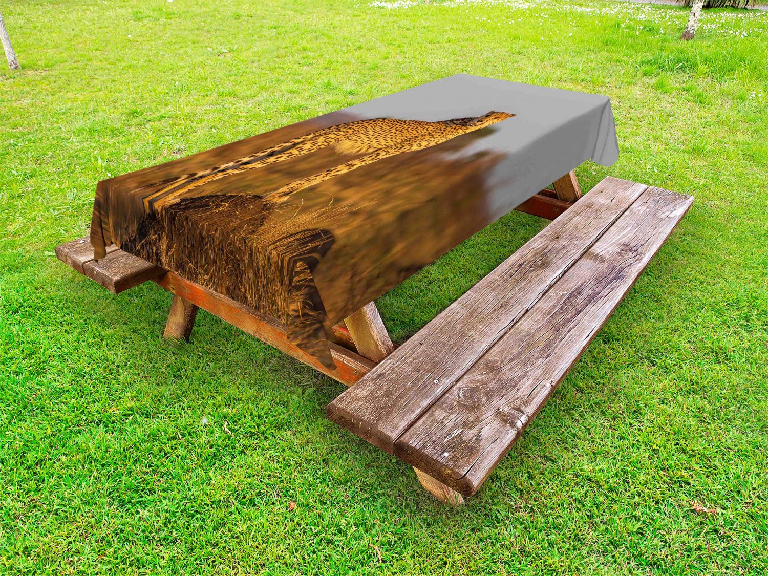 Ambesonne Savannah Cheetah Print Outdoor Tablecloth - Waterproof Washable Picnic Table Cover 58x120 Inches - Wild Animal Termite Mound Nature Design in Ginger Apricot Dust for Patio, BBQ, Camping & Outdoor Dining