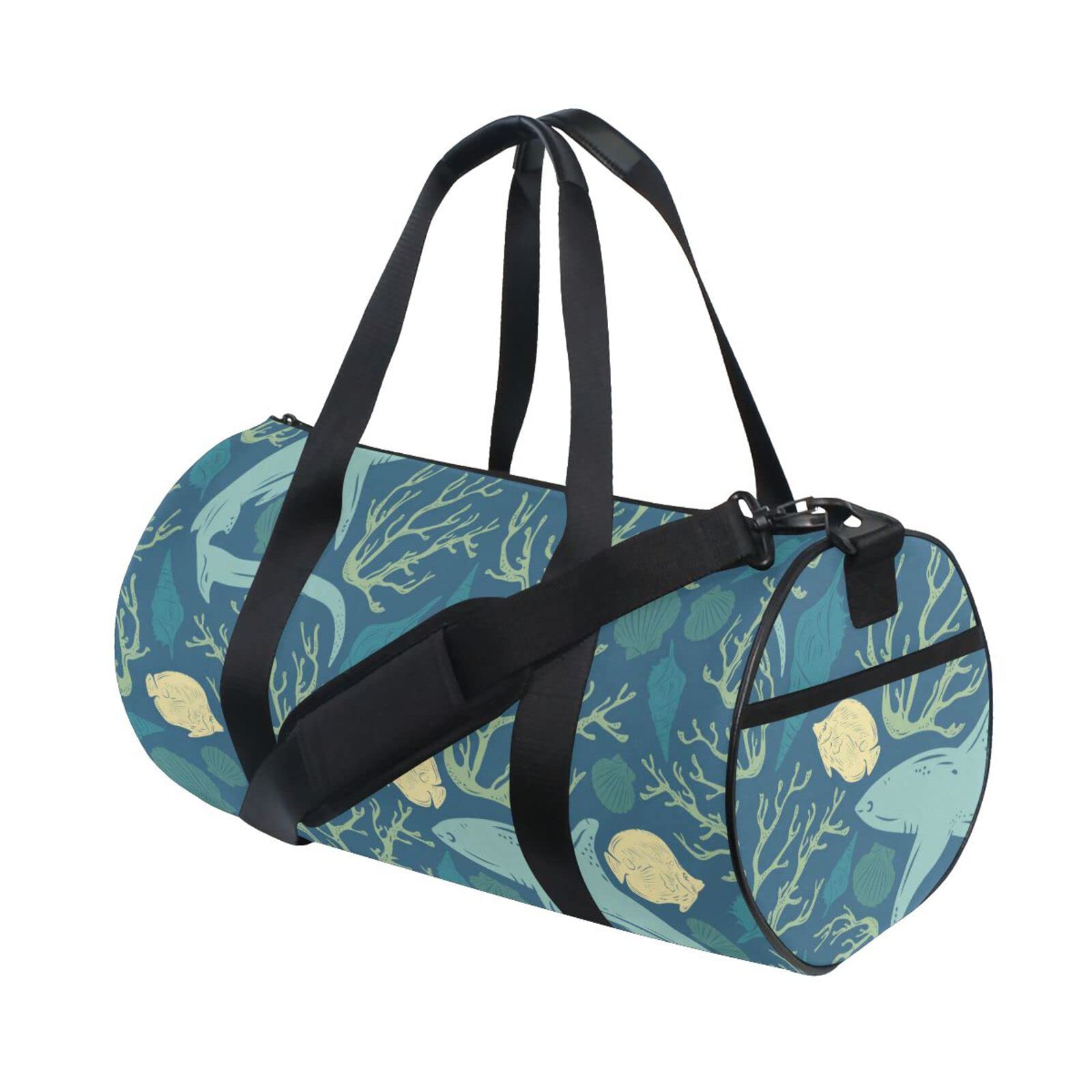 Lightweight Gym Bag for Women & Men - Small Duffel Bag for Sports, Travel, Weekender, Overnight & Vacation - Beach Carry On Bag for Boys & Girls - Palm Leaves Marine Life Design in Sea Green - Perfect for Workouts, Yoga, Swimming & Weekend Getaways
