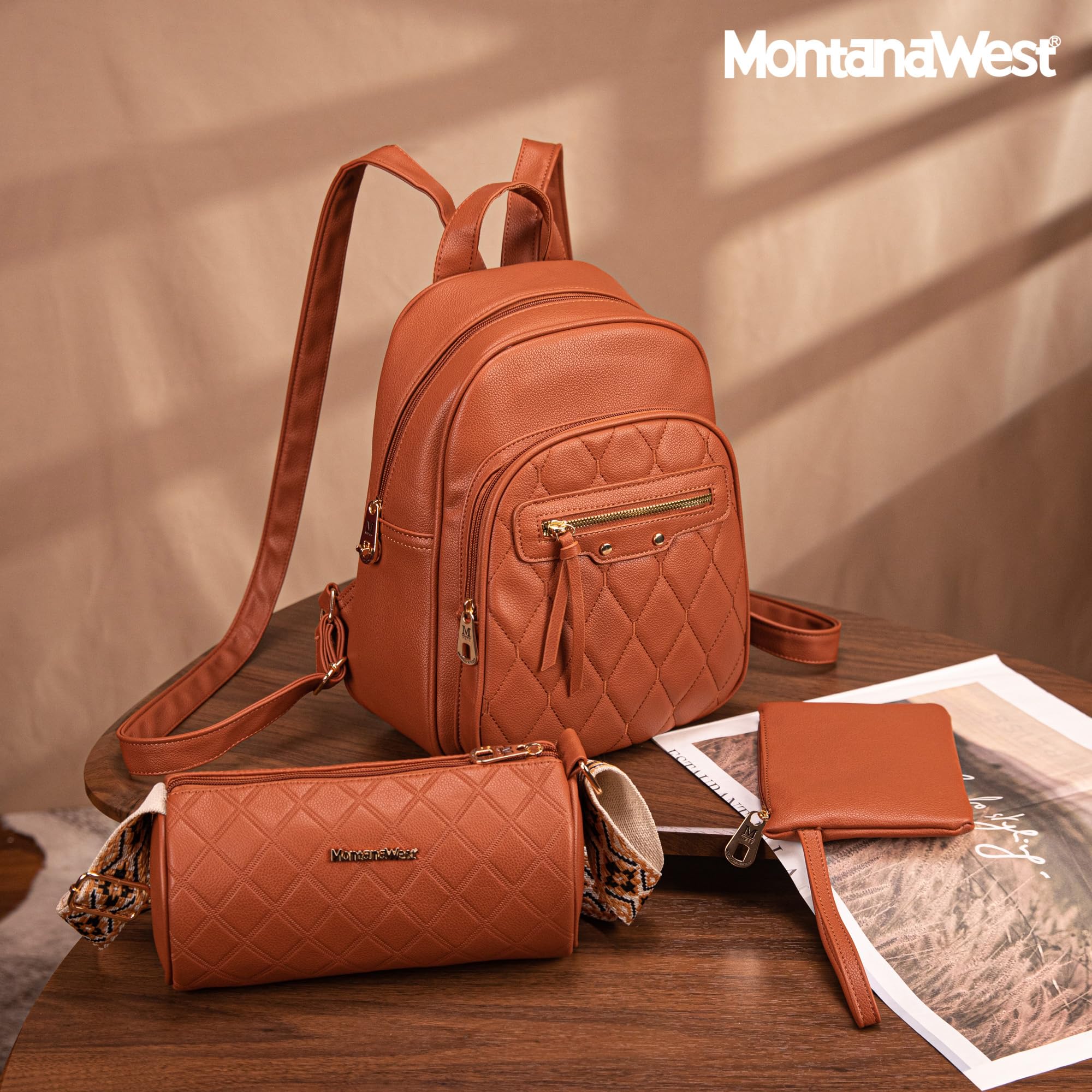Montana West 3-Piece Anti-Theft Backpack Purse Set for Women - Small Quilted Crossbody Bag with RFID Protection | Perfect for Travel, Work, and Everyday Use