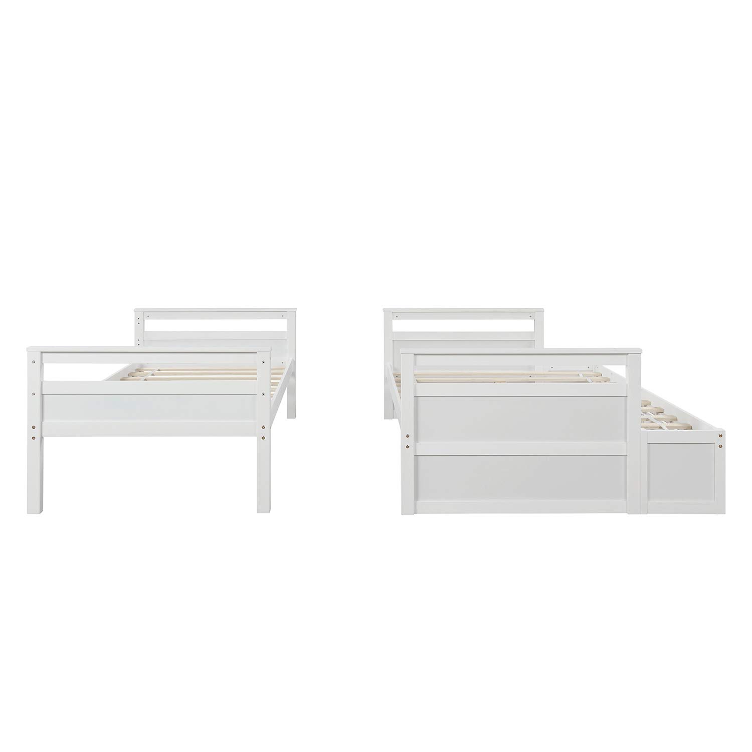 SOFTSEA Twin Over Full Bunk Bed with Storage Drawers - Sturdy Wooden Bunk Bed Frame with Safety Ladder & Guardrails for Kids & Teens - Converts to 2 Separate Beds - No Box Spring Required - Perfect for Small Bedrooms, Dorms & Vacation Homes (White)