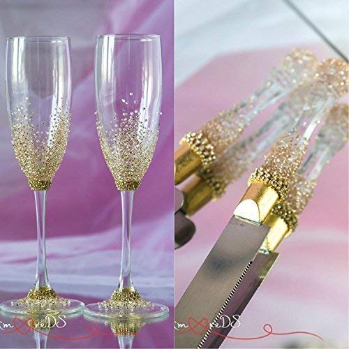 Elegant Gold Wedding Cake Server Set - Engraved & Personalized Cake Knife with Crystals - Perfect for Wedding Receptions, Anniversary Celebrations & Bridal Showers