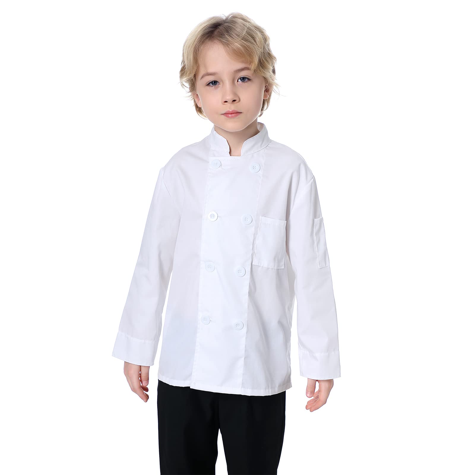 TopTie Kids Chef Coat - Professional Cooking Uniform for Boys & Girls - Halloween Costume & Role Play - Perfect for Cooking Classes, Birthday Parties & Dress-Up Fun