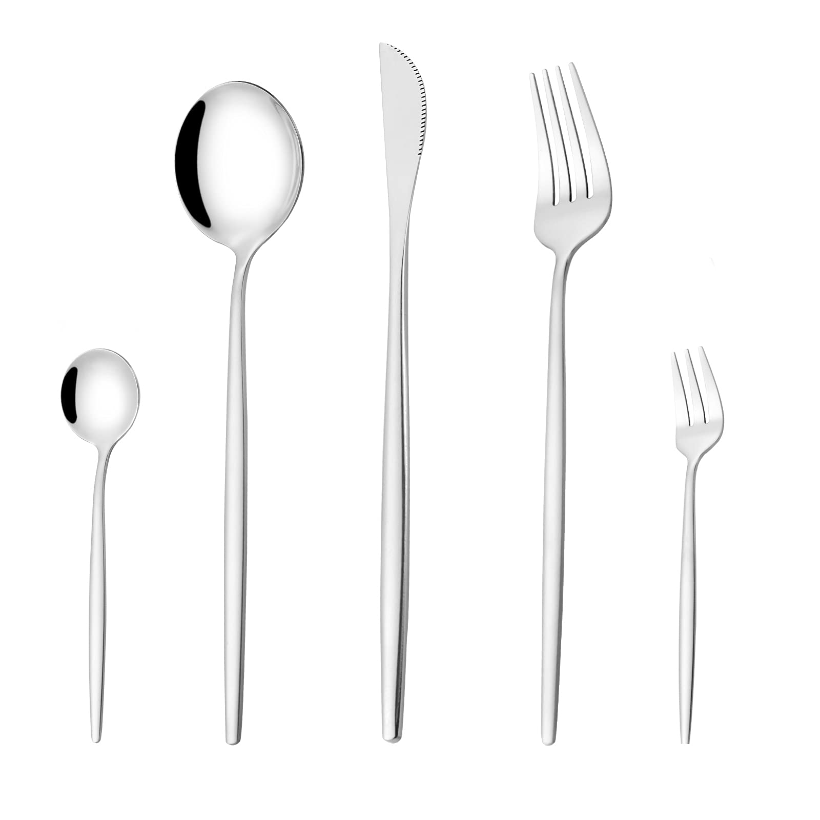 20-Piece Stainless Steel Flatware Set for 4 - Modern Mirror Finish Silverware with Long Forks, Spoons & Knives - Dishwasher Safe Cutlery Set for Home, Restaurant & Dinner Parties - Elegant Tableware by LaienLife