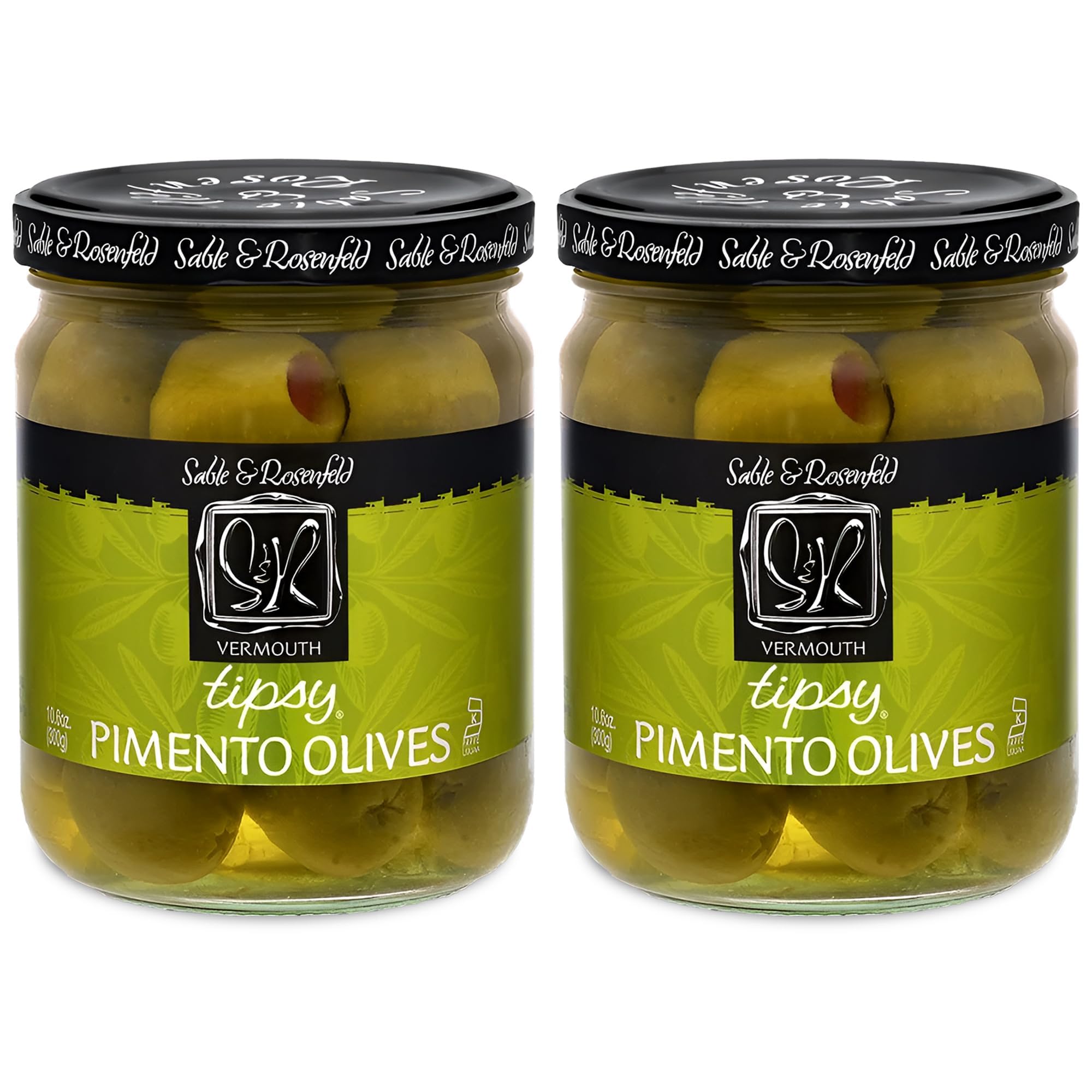 Premium Sable & Rosenfeld Tipsy Olives - Jumbo Green Olives Stuffed with Pimento in French Vermouth - Perfect for Bloody Mary Garnish & Martini Cocktails - Gourmet Cocktail Olive Snack - 10.6 oz (Pack of 2) - Ideal for Home Bars, Parties & Gift Giving