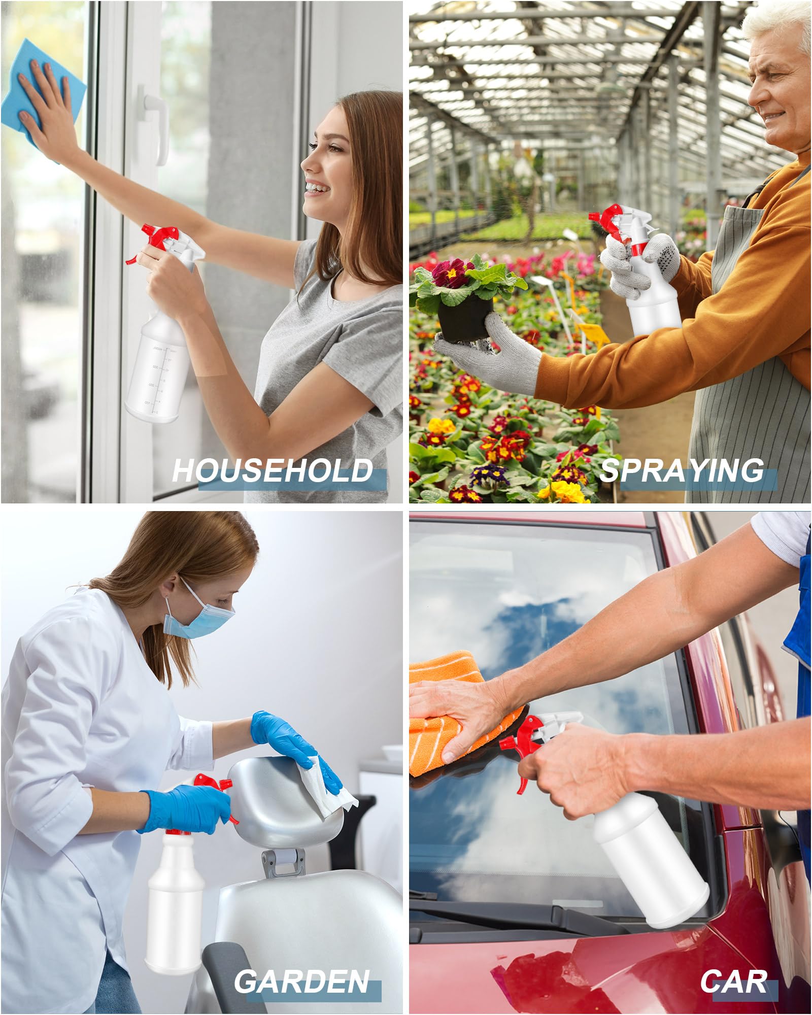 20 Pack 16oz Empty Spray Bottles with Measurements - Leak Proof Clear Plastic Bottles with Adjustable Nozzle for Cleaning, Disinfecting, Gardening & Hair Care (Round, Red) - Perfect for Home, Office & Commercial Use