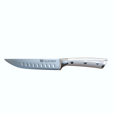 4-Piece Straight Edge Steak Knife Set with White ABS Handles - Dalstrong Gladiator Series | Premium Steak Knives for Home Dining, BBQ & Restaurant Use