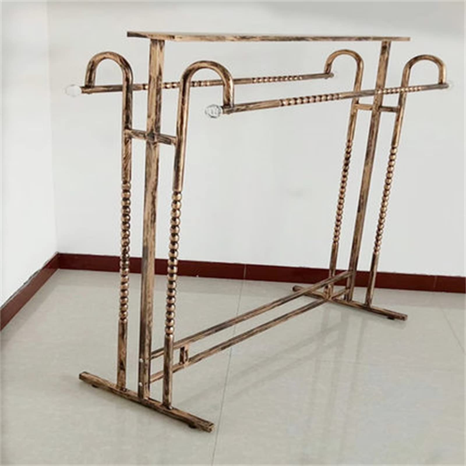 Garment Rack Clothing Store Display - Heavy Duty Parallel Bar Floor Hanger with Double Row for Retail Boutique (Gold, 135x50x120cm) - Perfect for Clothing Stores, Boutiques, and Home Organization