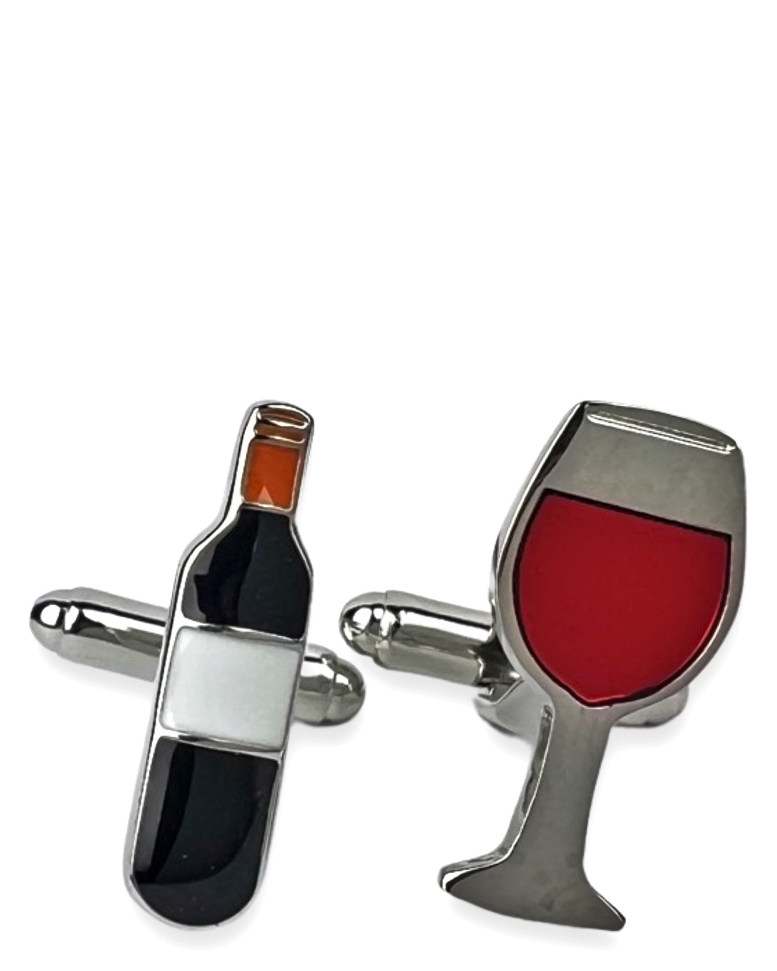 DÉCLIC Elegant Wine Bottle & Glass Cufflinks Set - Perfect for Weddings, Groomsmen Gifts & Formal Events - Unique Stainless Steel Cuff Links for Wine Lovers