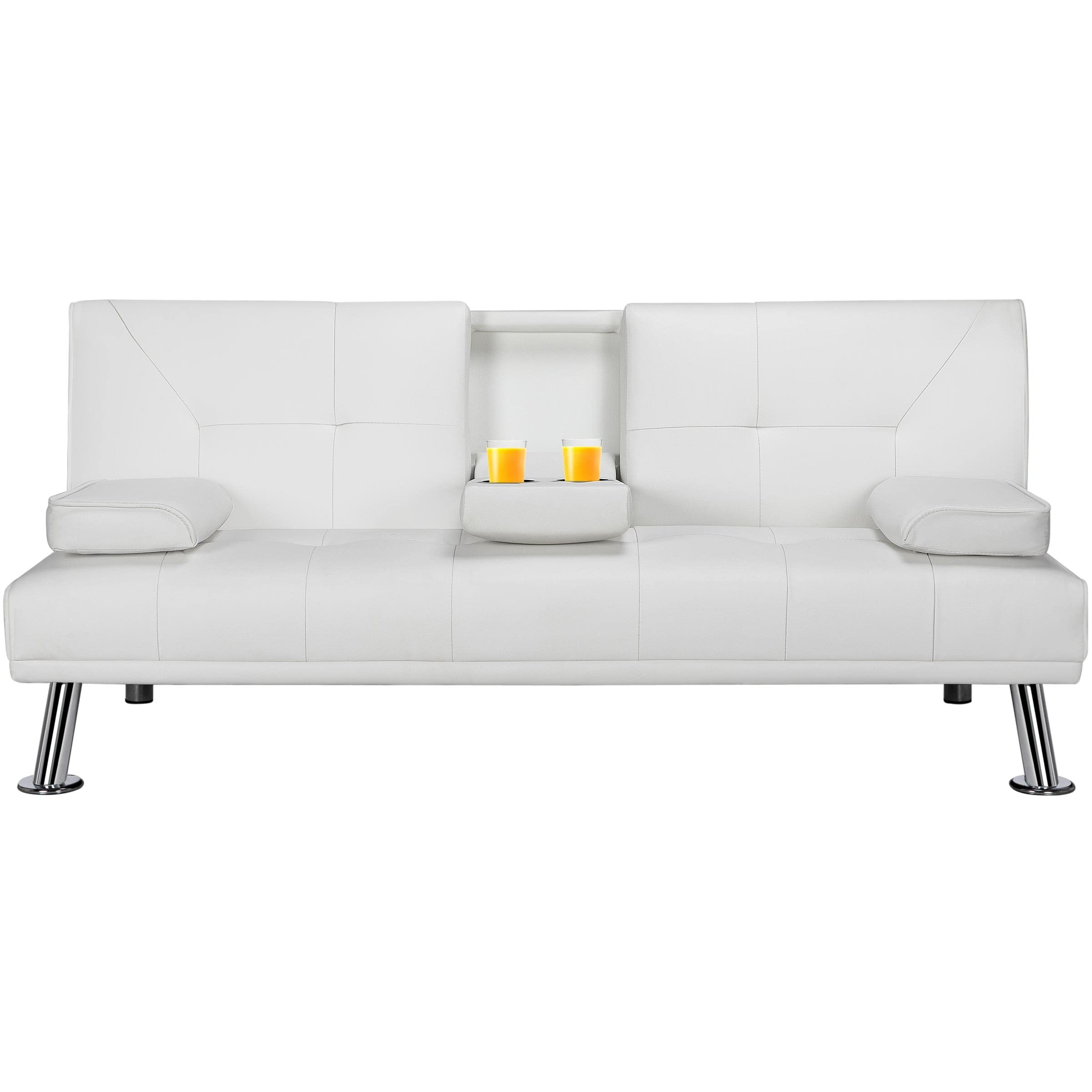 Topeakmart Adjustable Faux Leather Sofa Bed - Modern Convertible Futon Couch with Armrest & Recliner - White Home Furniture for Living Room, Guest Room & Small Spaces