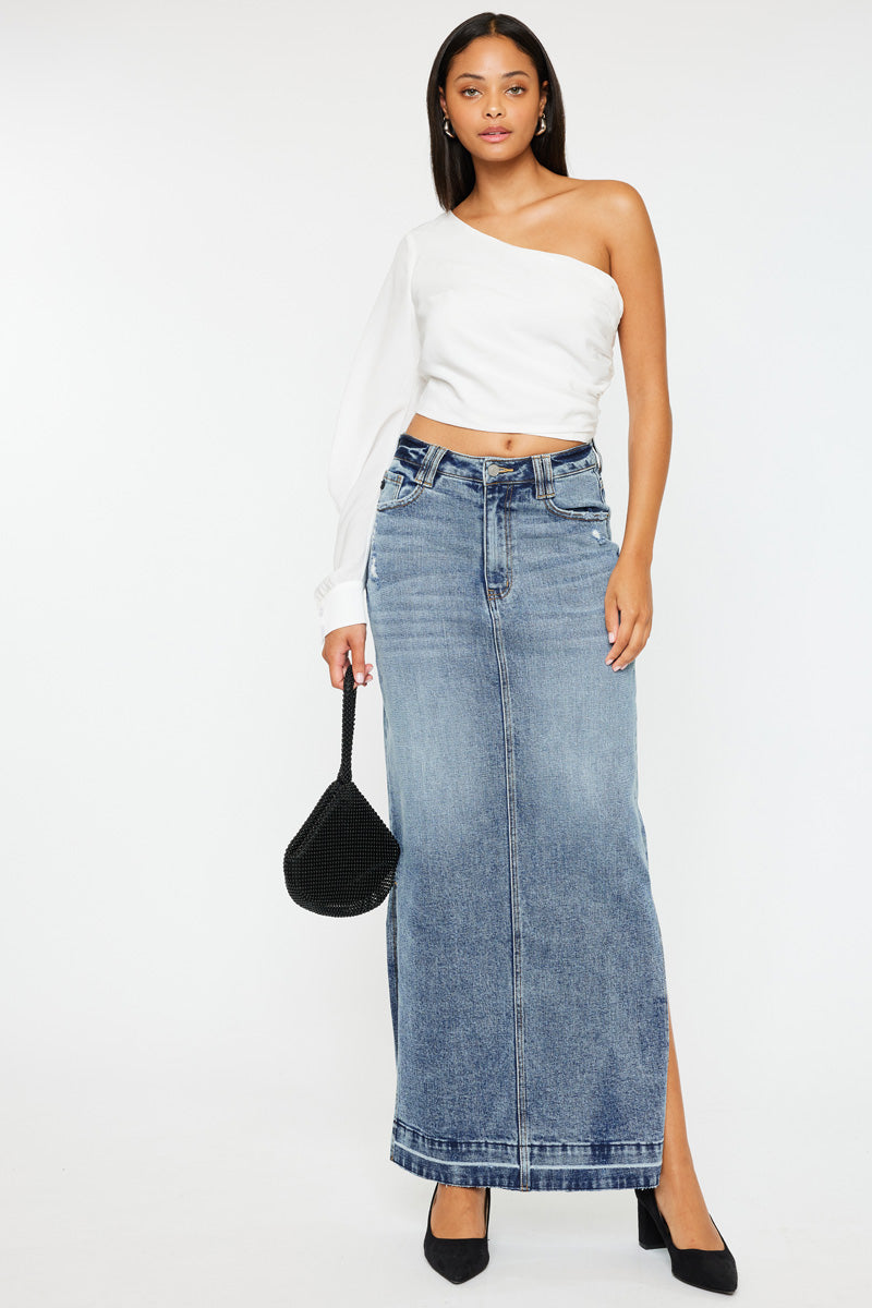 Tracy Maxi Denim Skirt for Women - High Waisted A-Line Long Denim Skirt with Pockets - Perfect for Casual Outfits, Summer Dresses & Boho Style