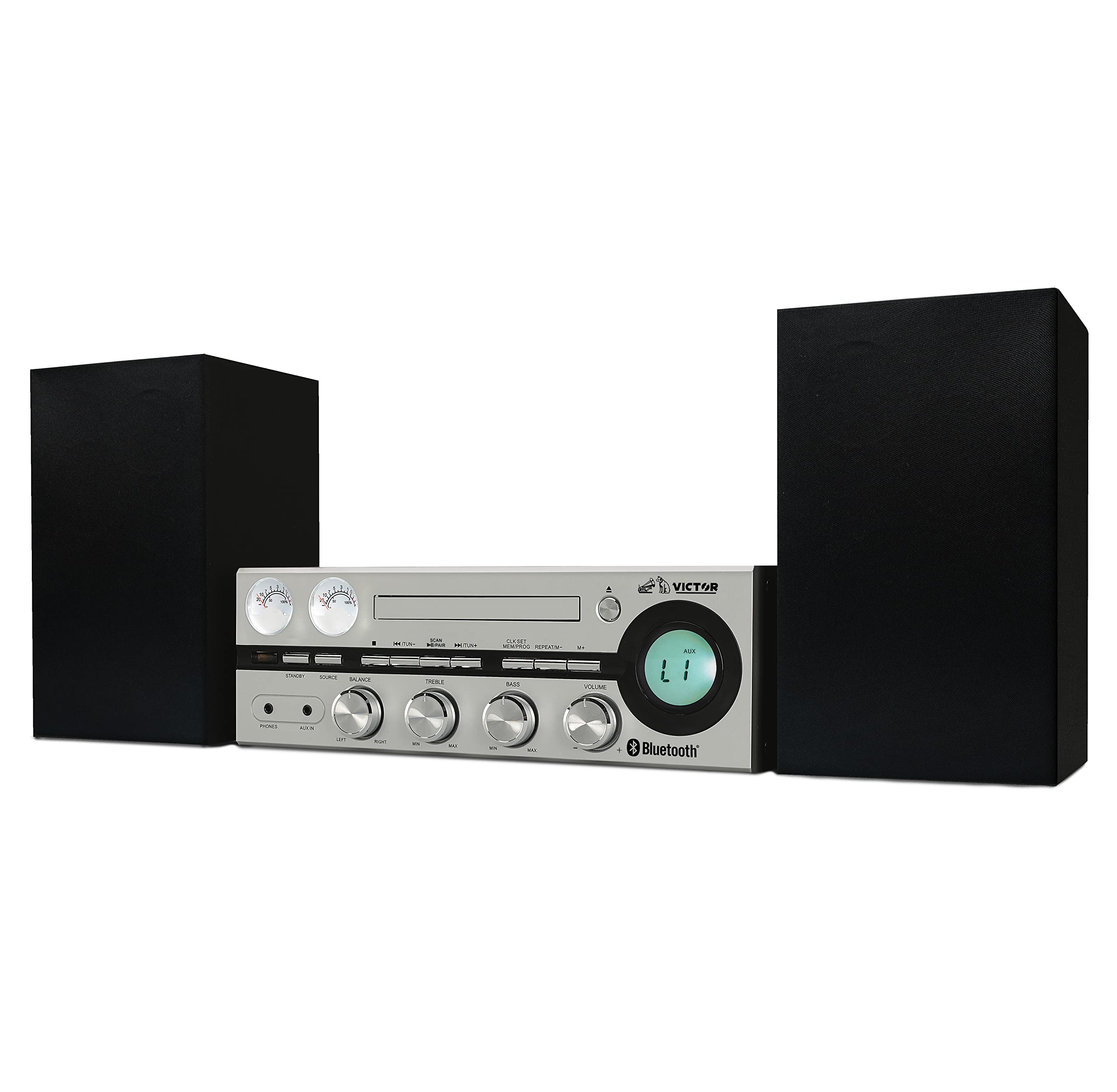 Victor VDTS-4400 Milwaukee 50W Bluetooth Stereo System with CD/MP3 Player, FM Radio, VU Meters & Detachable Speakers - Premium Home & Office Audio for Music Lovers & Workspaces