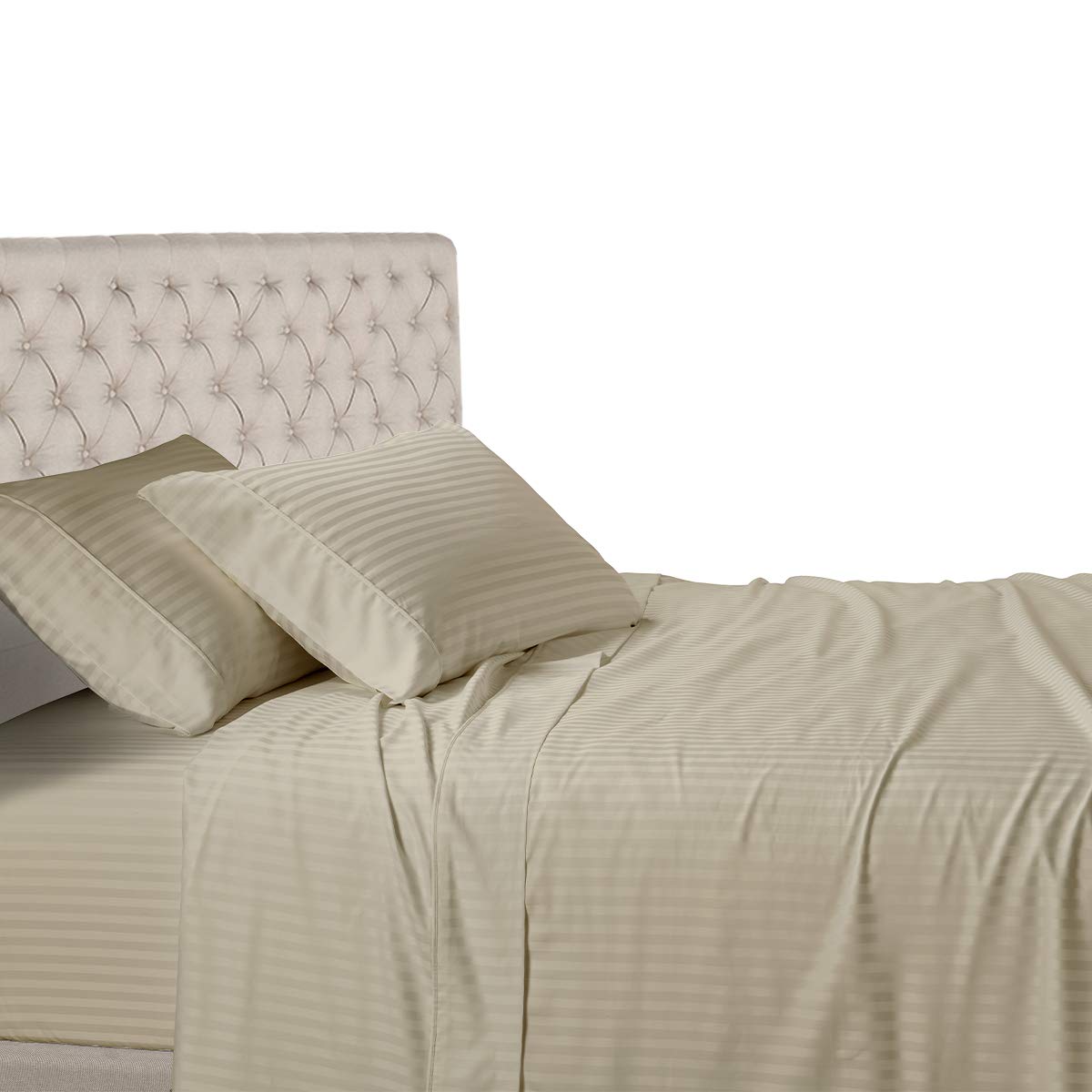 Premium 600 Thread Count 100% Cotton Striped Pillowcases - 2 Pack Standard/Queen Size 20x30 Inches - Soft Sateen Weave Hotel Luxury Bedding - Perfect for Master Bedroom, Guest Room & Vacation Homes (Tan)