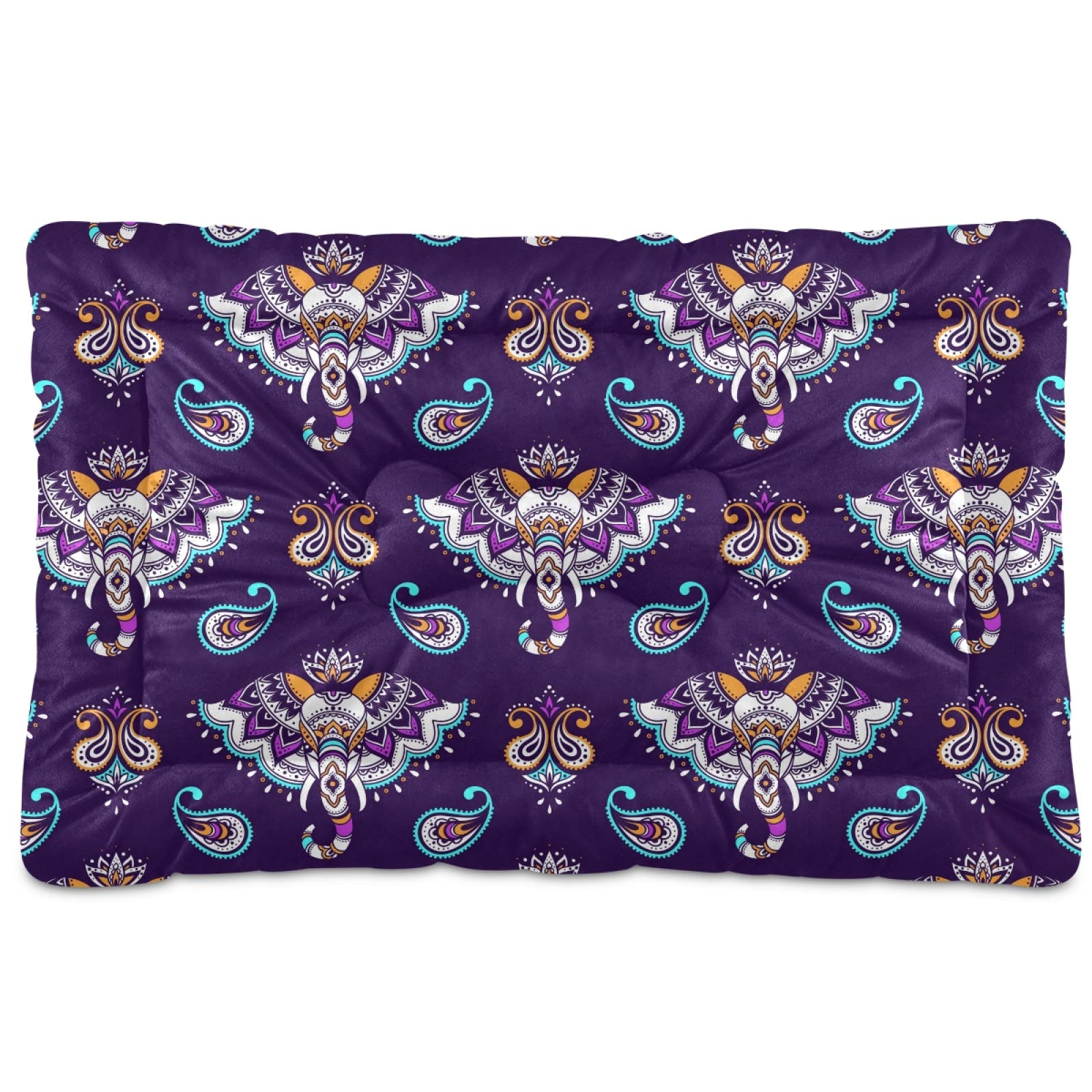 Boho Elephant Paisley Pattern Washable Dog Bed - 36x24 Inch Pet Crate Mat for Large, Medium & Small Dogs - Comfortable Mattress Pad for Puppies & Pets - Perfect for Crates, Floors & Travel Use