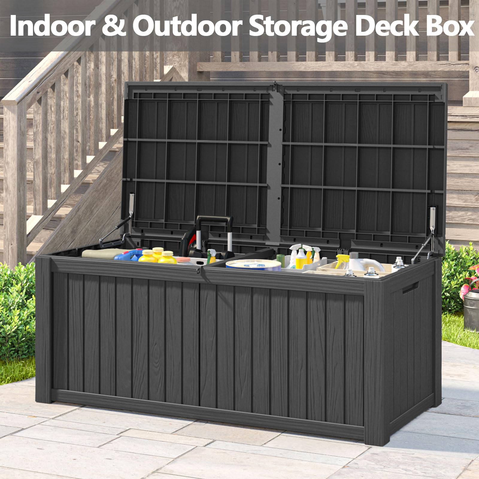 180 Gallon Waterproof Outdoor Storage Box - UV Resistant Large Resin Deck Bin for Patio Furniture, Garden Tools & Cushions - Lockable Organization Solution for Backyard, Poolside & Garage Storage