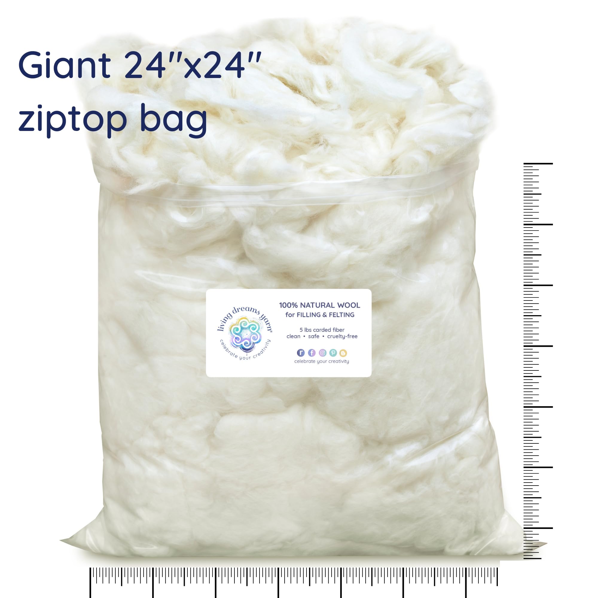 Premium Core Wool for Needle Felting & Amigurumi - 5LB Natural White Wool Stuffing for DIY Toys, Pillows, Stuffed Animals & Dryer Balls | Super Clean Wool Filler for Crafting, Home Decor & Gift Making