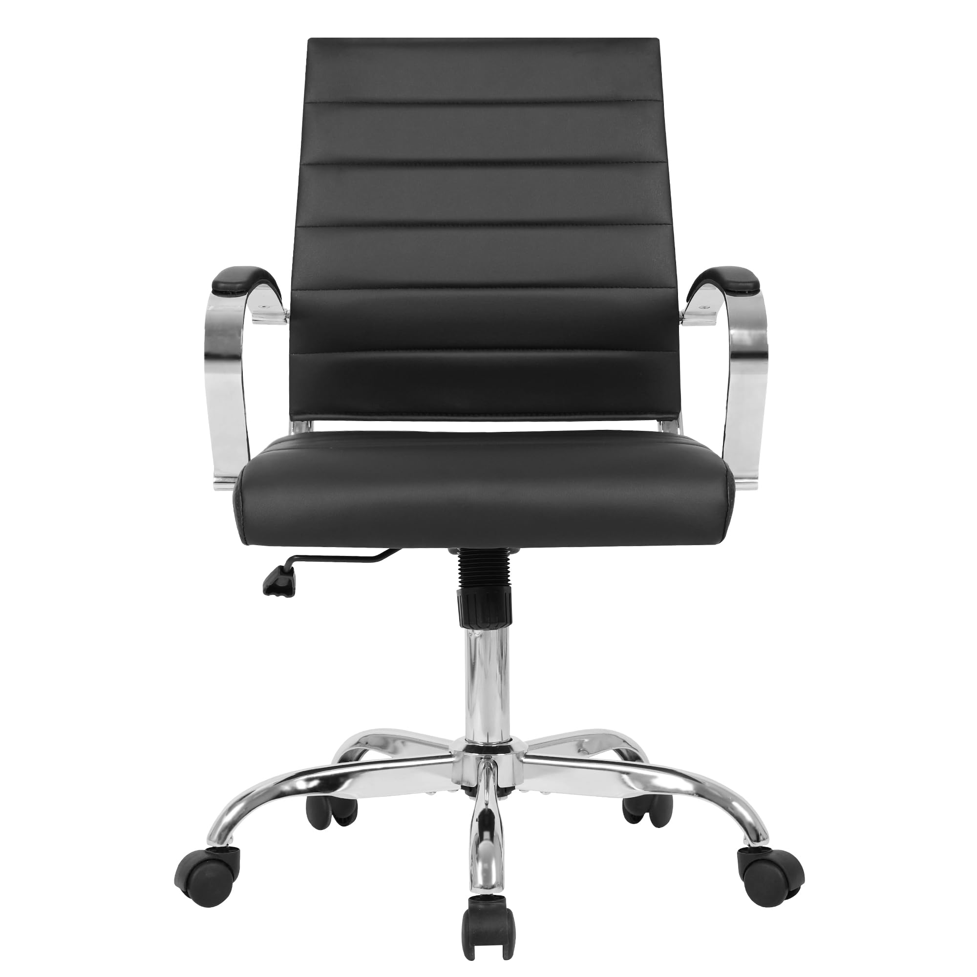 LANDSUN Mid Back Office Chair - PU Leather Executive Desk Chair with Wheels, Armrests & Adjustable Height - Ergonomic Swivel Computer Chair for Home Office, Conference & Task - Soft Padded Ribbed Design (Black) - Perfect for Long Work Hours & Professional Workspaces
