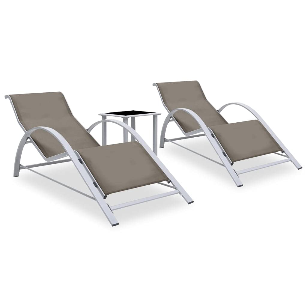 Premium Aluminum Patio Set with 2 Sun Loungers & Table - Taupe & Black Weather-Resistant Outdoor Furniture - Ergonomic Design & Easy Assembly - Perfect for Poolside, Garden, and Backyard Relaxation