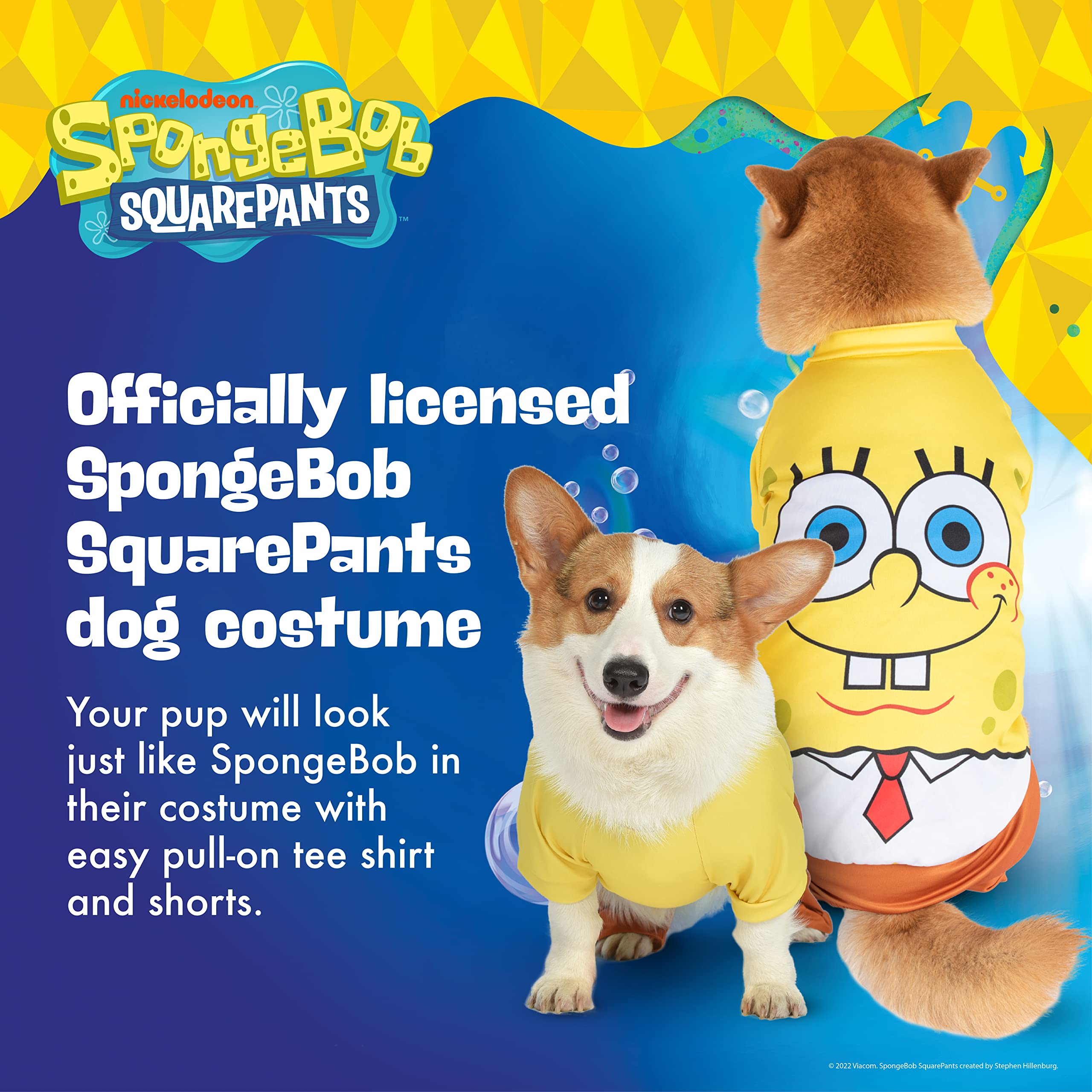 **Spongebob Squarepants Halloween Dog Costume - Officially Licensed Pet Tee & Shorts Set for Dogs | Fun & Cute Halloween Outfit for Small & Large Breeds | Perfect for Halloween Parties & Pet Parades**