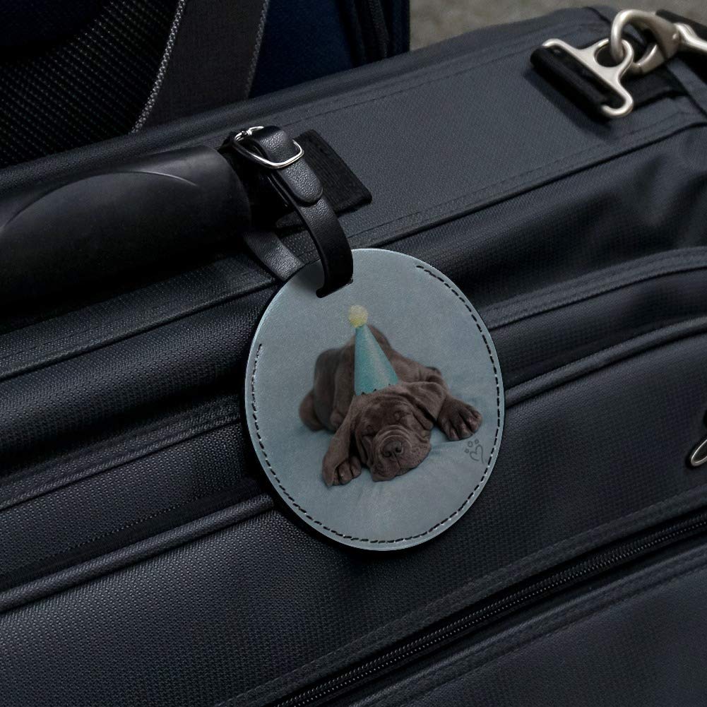 Neapolitan Mastiff Dog Birthday Party Round Leather Luggage Tag & ID Card Holder - Perfect for Travel, Pet Identification, and Special Occasion Gifts